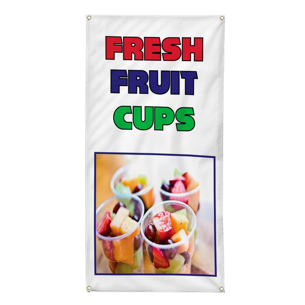 Vertical Vinyl Banner - Multiple Sizes (96x48 Inches) with 8 Grommets | Weatherproof Outdoor Sign for Fresh Fruit Cups, Food Fairs, Restaurants, Cafes & Markets | Durable Industrial Yard Sign for Business Promotion & Events