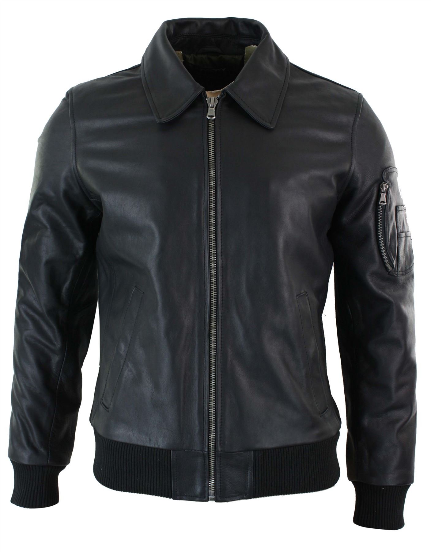 Genuine Men's Real Leather Harrington Bomber MA1 Classic Pilot Jacket for Men - Sizes XS to 5XL - Perfect for Casual Wear, Outdoor Adventures & Vintage Style Fashion