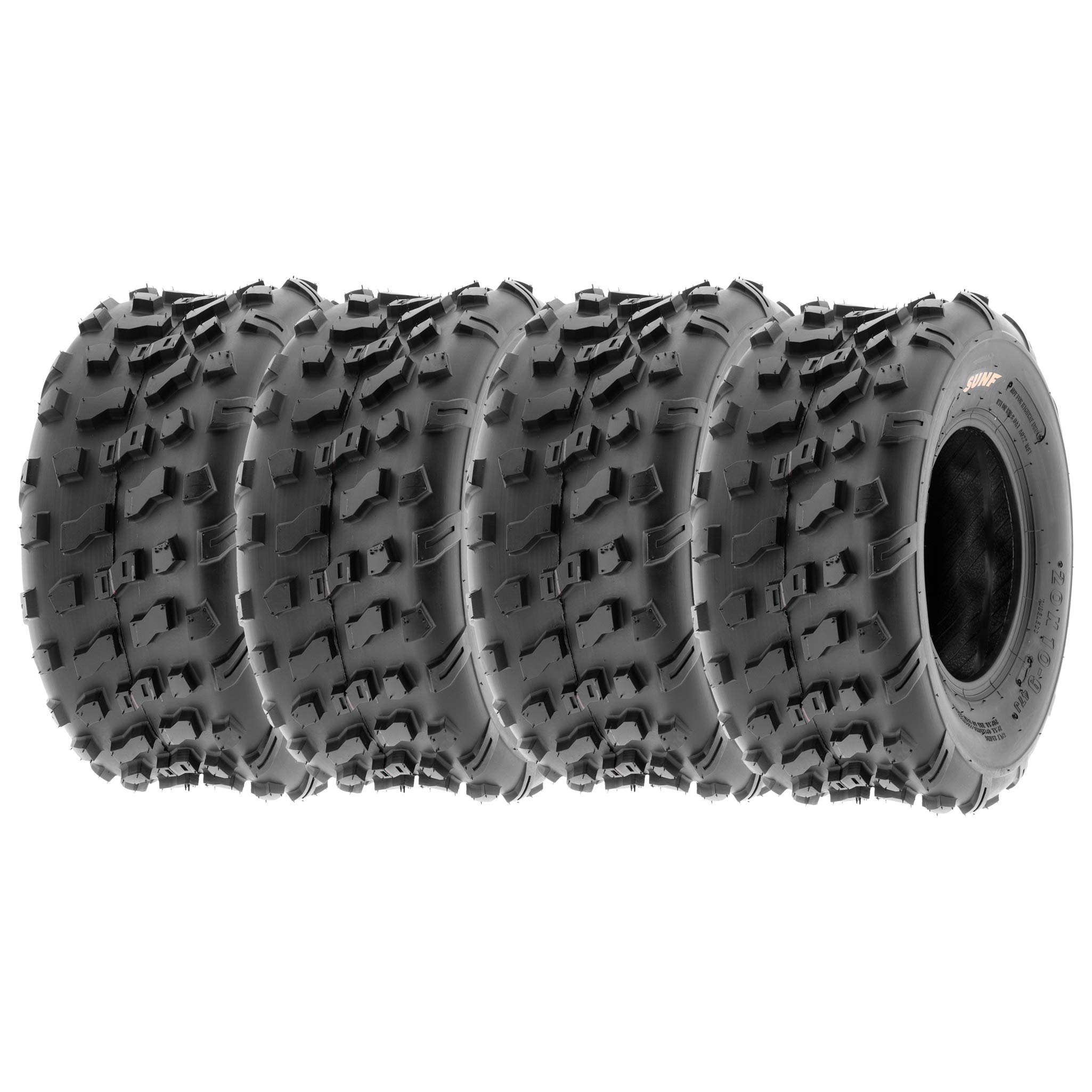 SunF 20x10-9 ATV UTV Knobby Tires - Set of 4 for Go Karts, Golf Carts & Lawn Mowers | All-Terrain 4-Ply A022 Tires for Off-Road, Farm & Yard Work