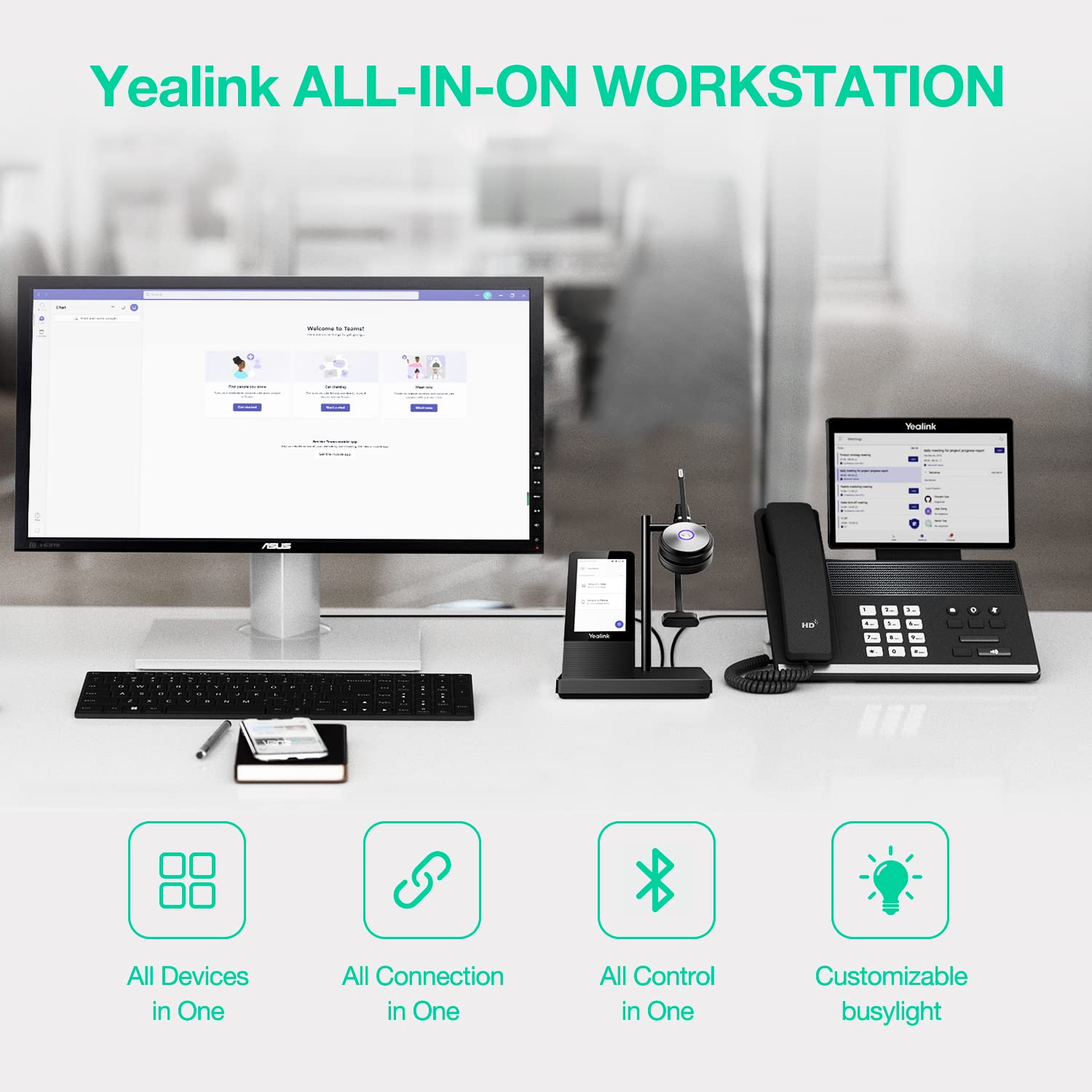 Yealink WH66 Wireless Headset - Teams Certified Office Mono Headset with Noise Canceling Mic for PC, Laptop, Softphone, VoIP & Smartphones - 160m Range, 13H Talk Time - Perfect for Remote Work, Call Centers & Home Office