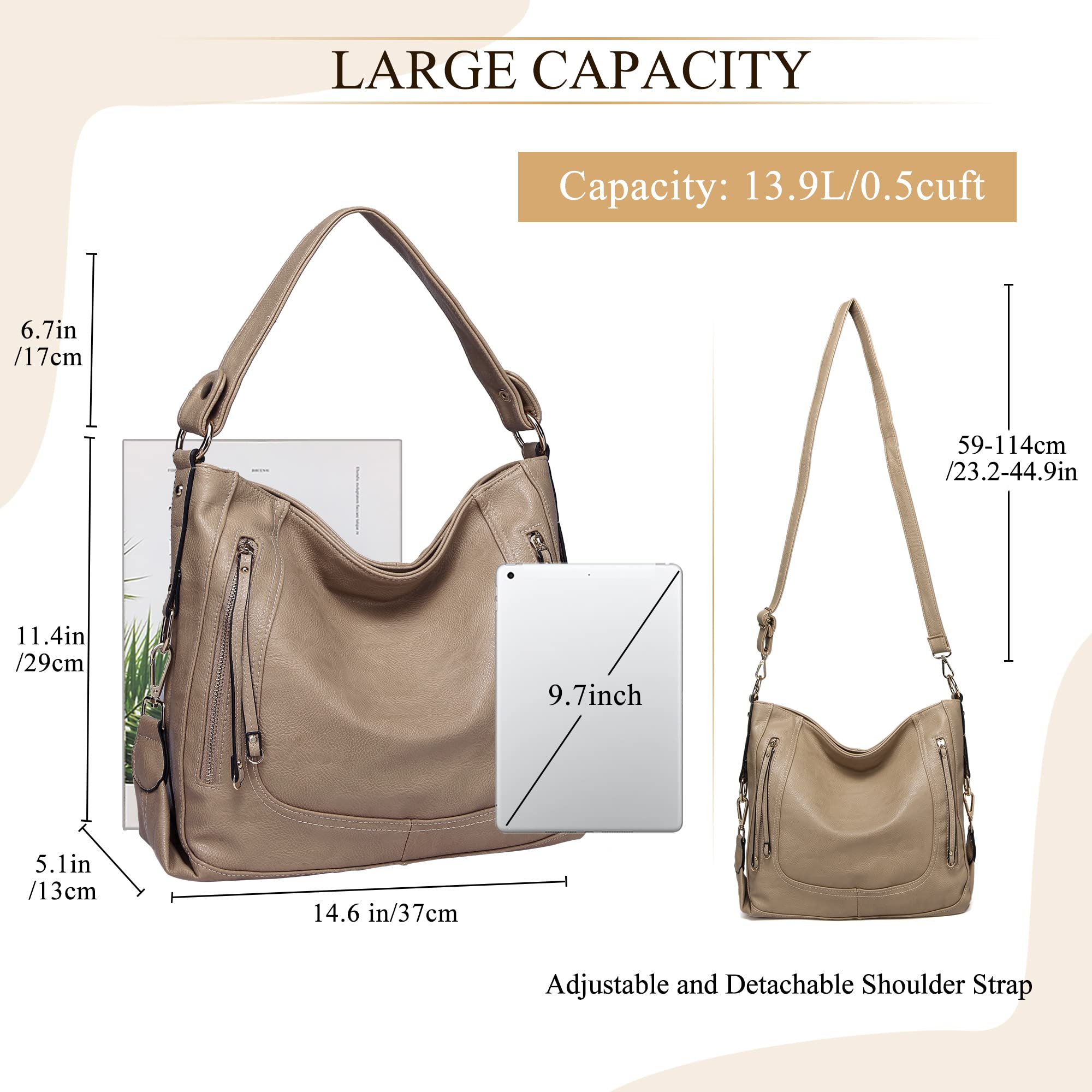 **Kasqo Vegan Leather Hobo Bags for Women - Large Shoulder Purses & Handbags, Fashion Satchel Tote Bag for Work, Travel & Everyday Use**