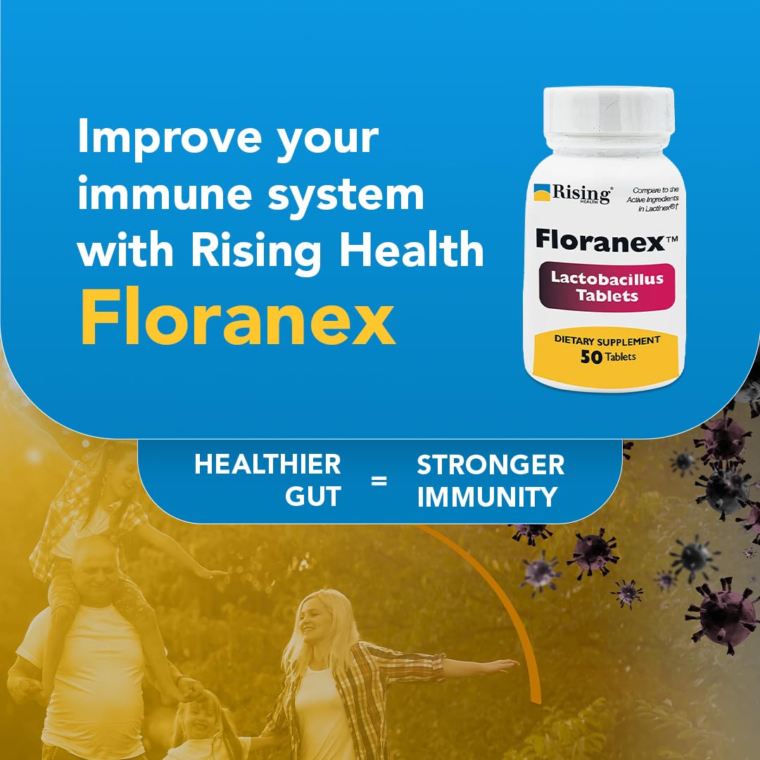 Rising Health Floranex Tablets - Lactobacillus Probiotic Dietary Supplement for Digestive Health & Immune Support - 50 Count | Supports Gut Balance, Travel Wellness & Daily Digestive Comfort