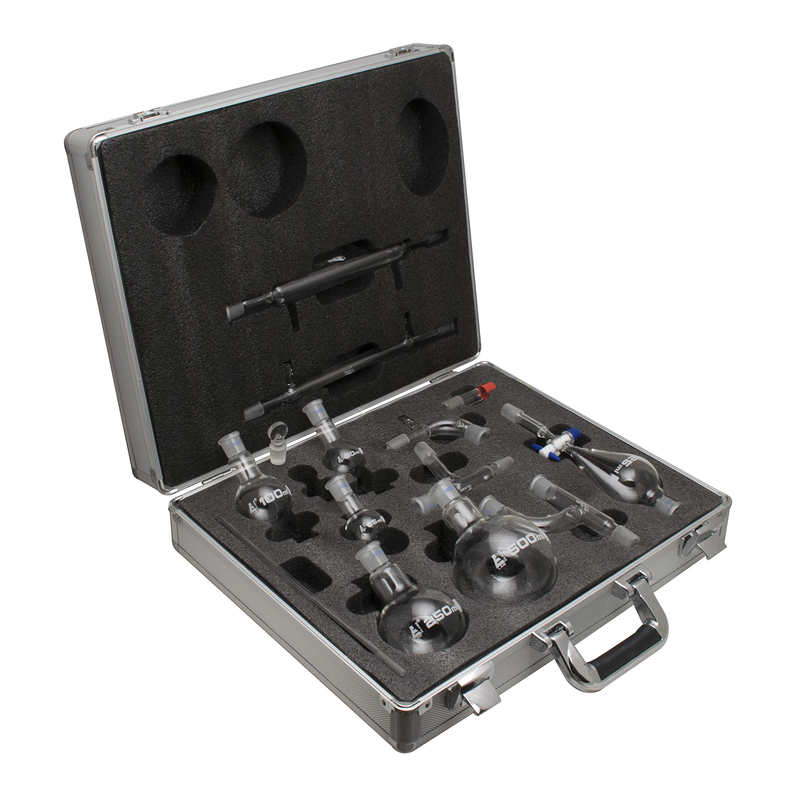 Premium Organic Chemistry Distillation Kit - 15-Piece Set with 19/22 Interchangeable Joints & Borosilicate Glass - Includes Durable Hard Storage Case - Perfect for Home Labs, Science Experiments & STEM Education