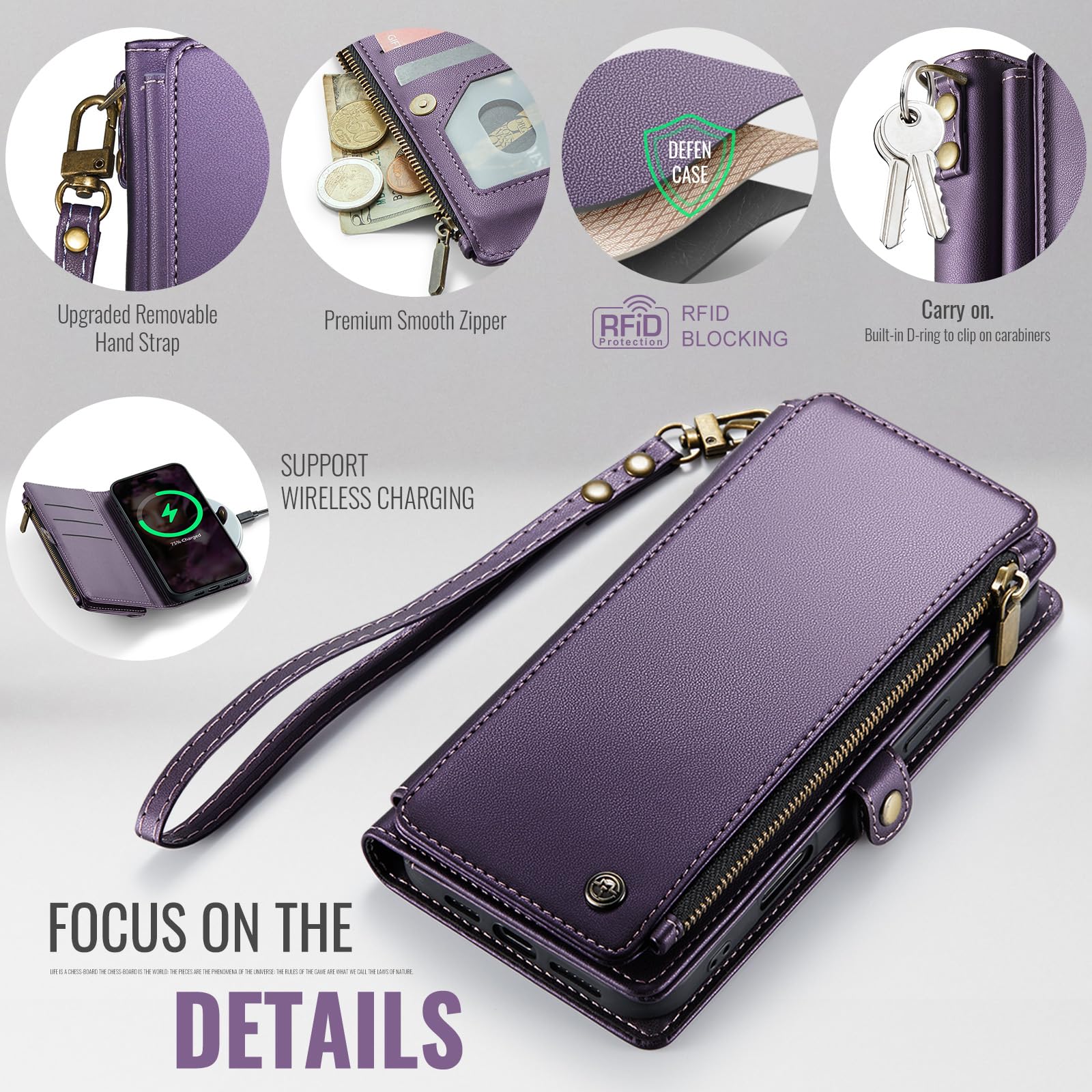 Premium RFID Blocking PU Leather Wallet Case for iPhone 15 Pro Max (6.7