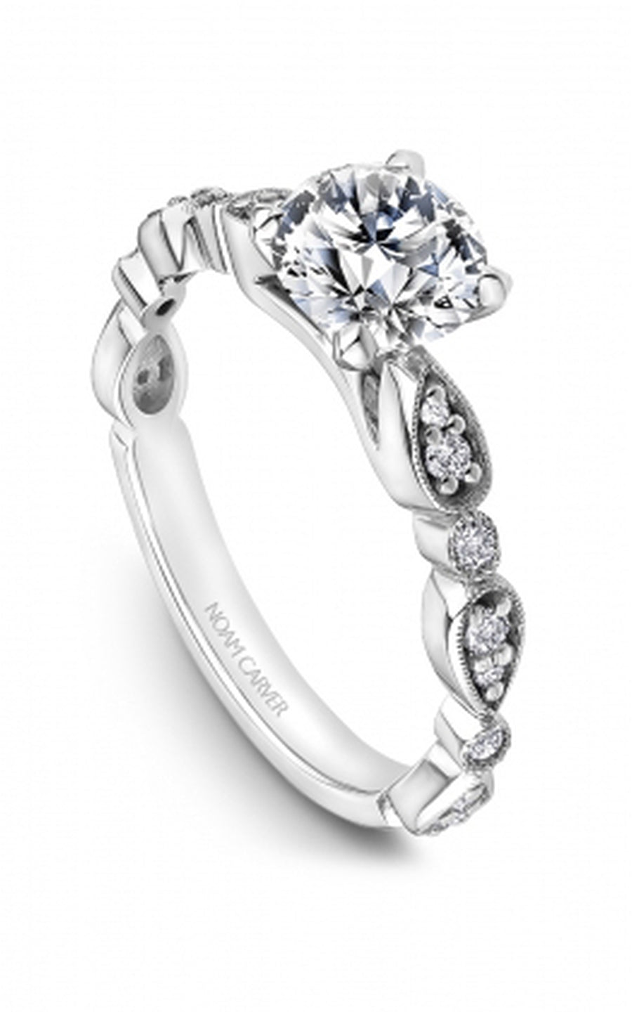 Noam Carver B515 01A Bridal Engagement Ring - 14K White Gold Diamond Wedding Ring for Women, Perfect for Proposals & Anniversary Gifts