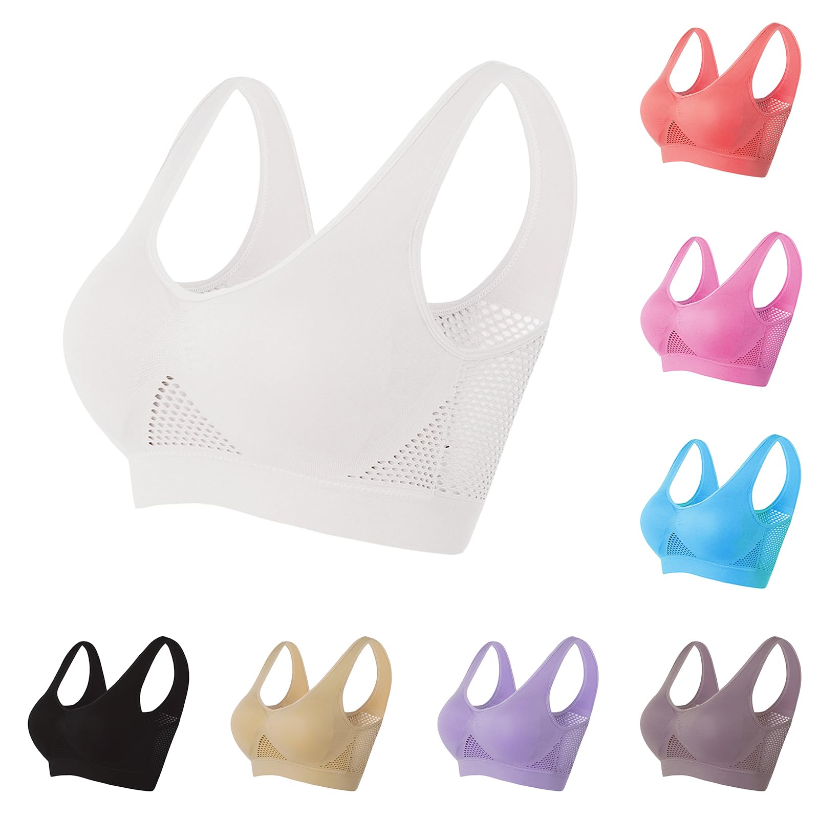 Breathable Cool Lift-Up Air Bras - Padded No Underwire Full Support Sports Bra for Women - Large Size Comfortable Workout & Yoga Bra