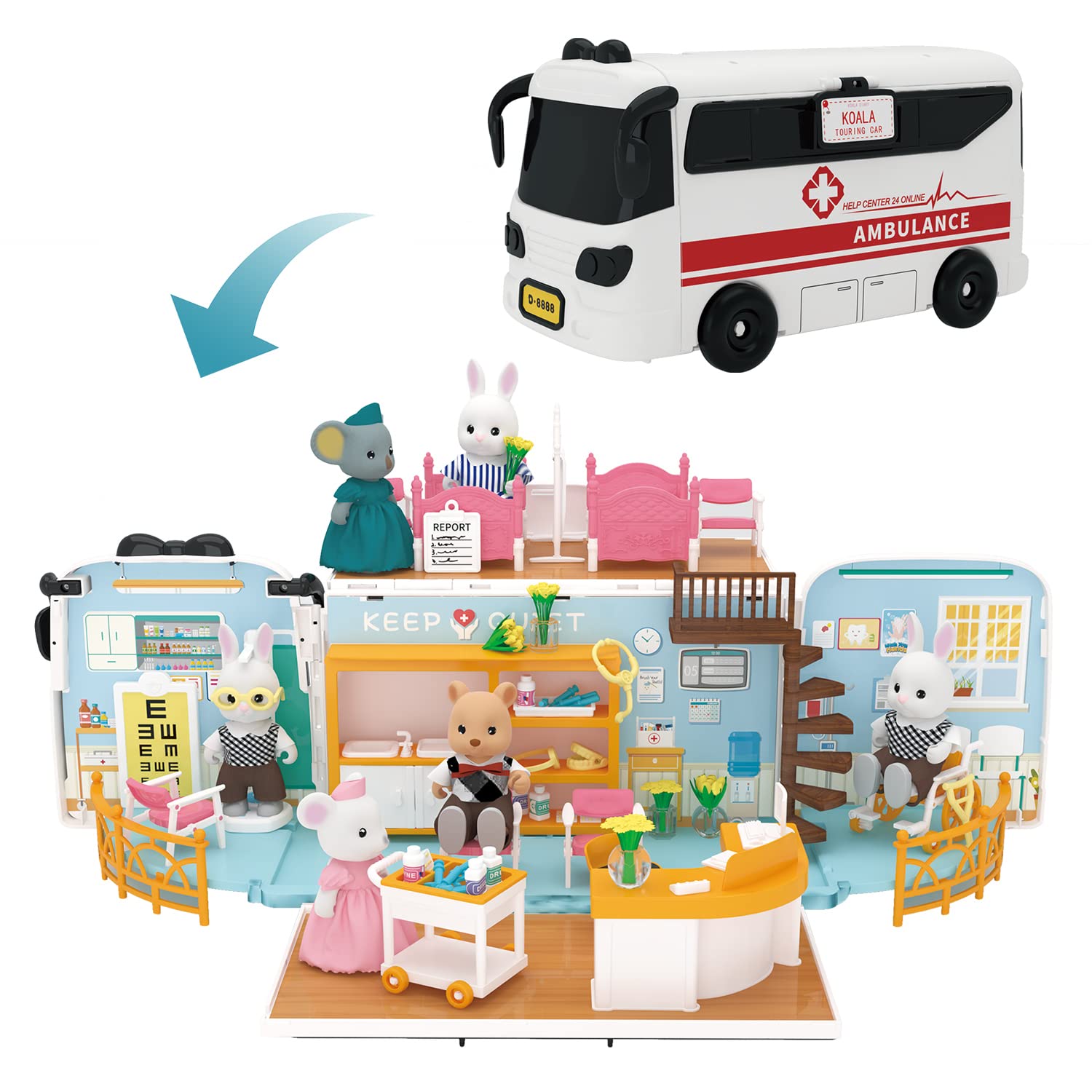 **Best Dollhouse Playset for Kids - Pretend Play Doctor Kit with Hospital Accessories & Portable Ambulance Toy | Perfect Gift for 3-6 Year Old Boys & Girls | Great for Role Play, Birthday Parties & Early Learning**