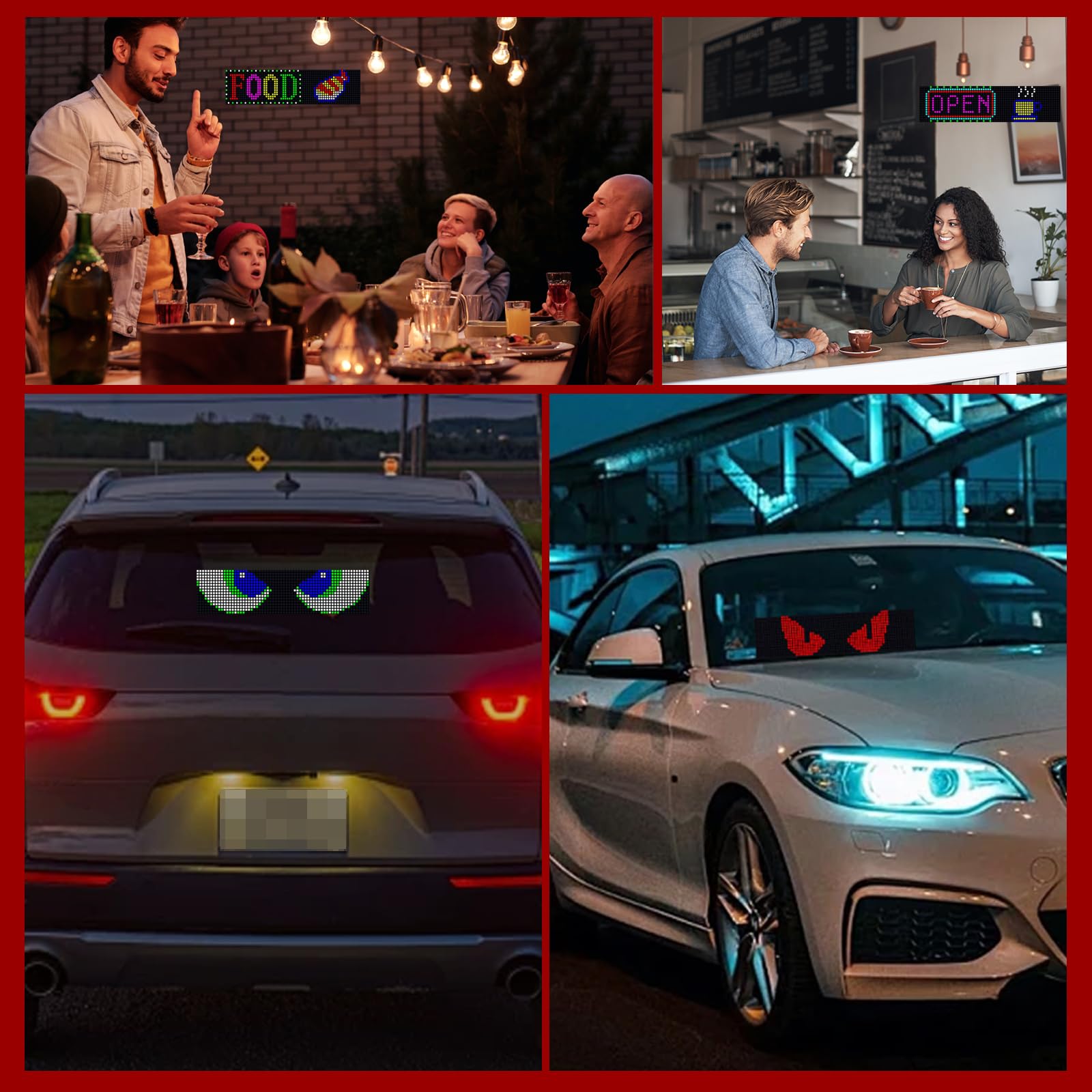 Programmable LED Sign - Devil Eyes Car Light, 4x15 Inch Flexible LED Display for Vehicles | Customizable LED Message Board for Cars & Trucks Windows | Perfect for Night Driving, Car Shows & Personalization