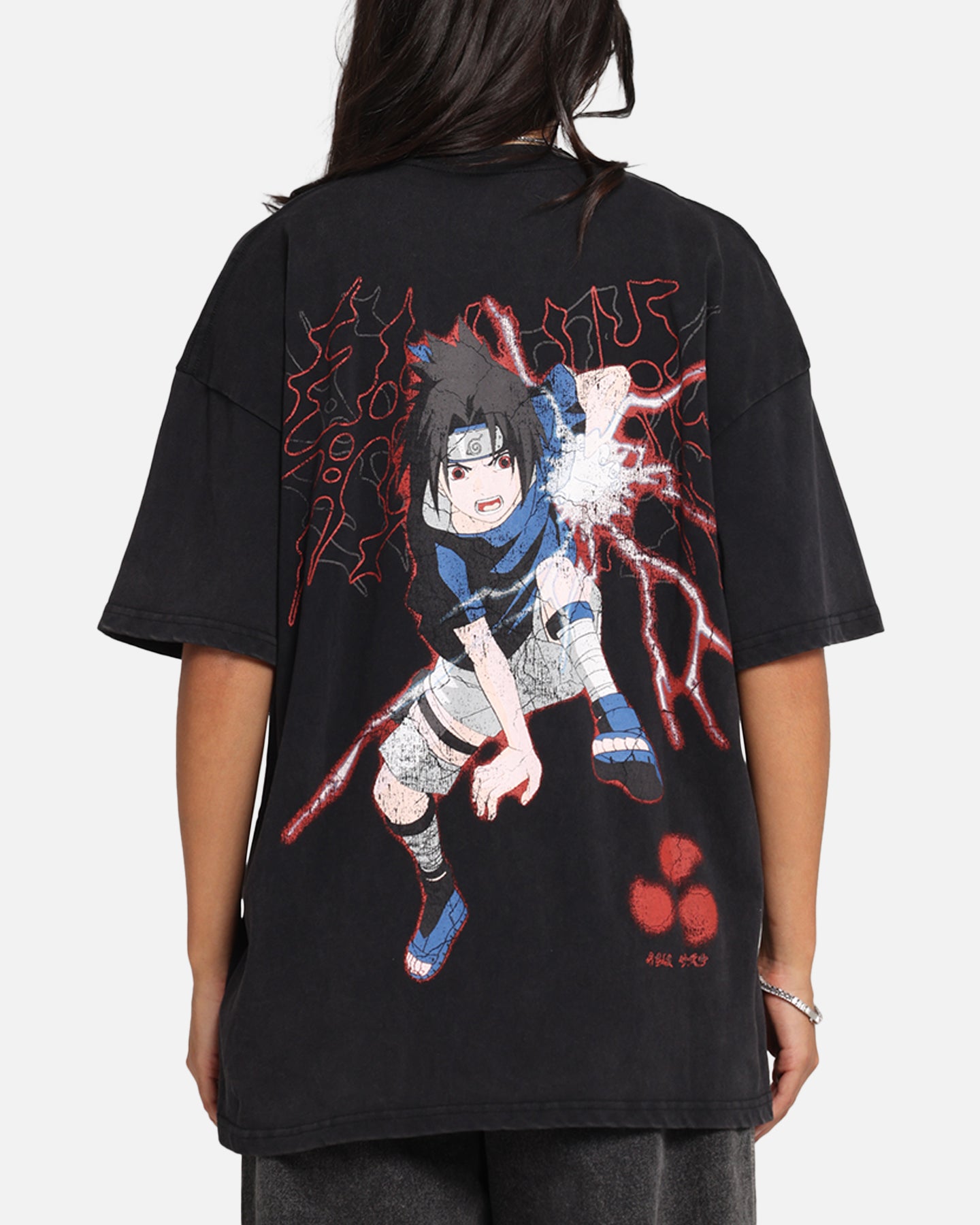 Naruto Sasuke Vintage Anime T-Shirt - Black Acid Wash Style | Perfect for Cosplay, Anime Conventions & Casual Wear