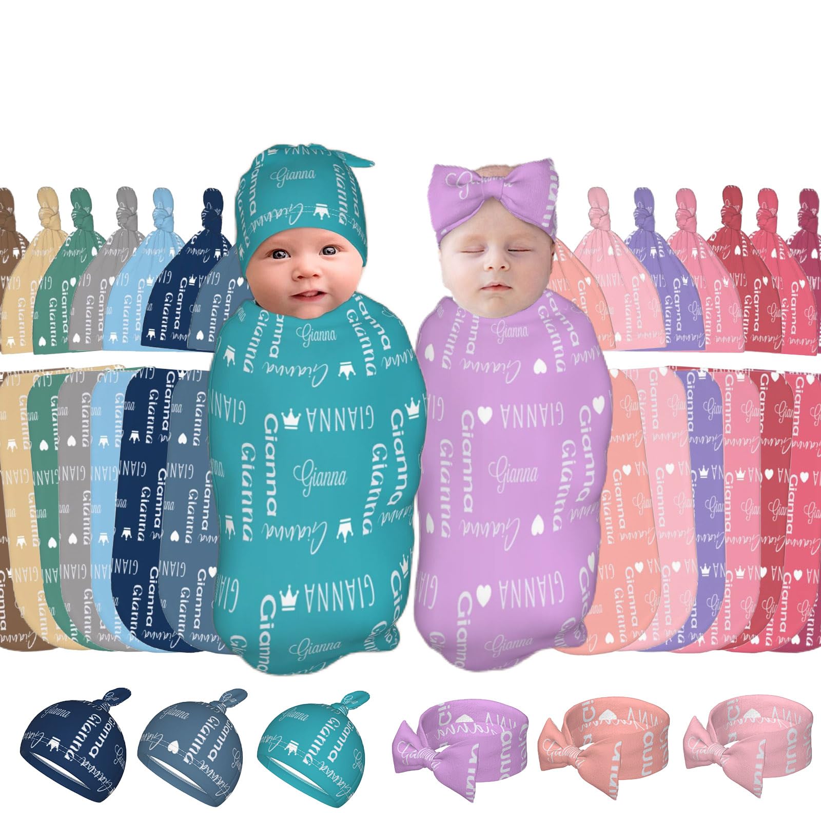 Custom Baby Swaddle & Hat Set with Name - Newborn Gift for Boys & Girls - Perfect for Photo Shoots & Gifting