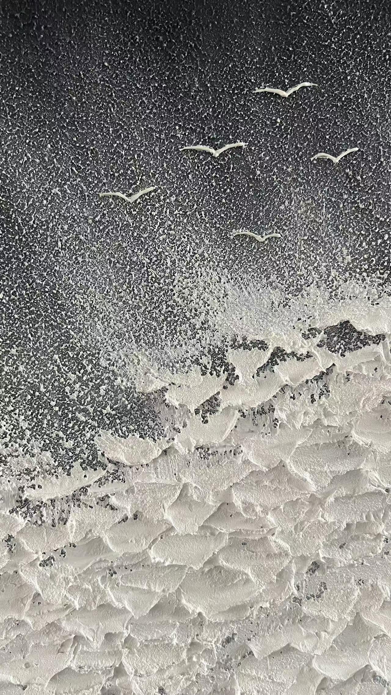 YaSheng Hand-Painted Abstract Oil Painting - Thick Texture Black & White Sea Wave Wall Art, Modern Minimalist Home Decor (24x36 Inch) for Living Room, Bedroom, Dining Room & Office Spaces