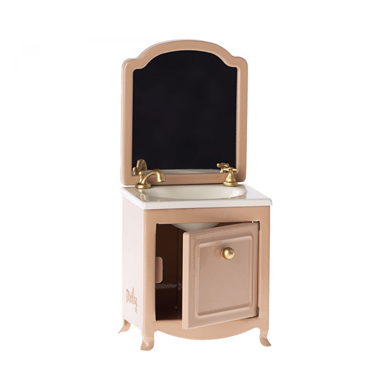 Maileg Sink Dresser with Mirror & Mouse Toy - Dark Powder Finish - Pretend Play Vanity Set for Kids Bedroom Decor & Imaginative Play