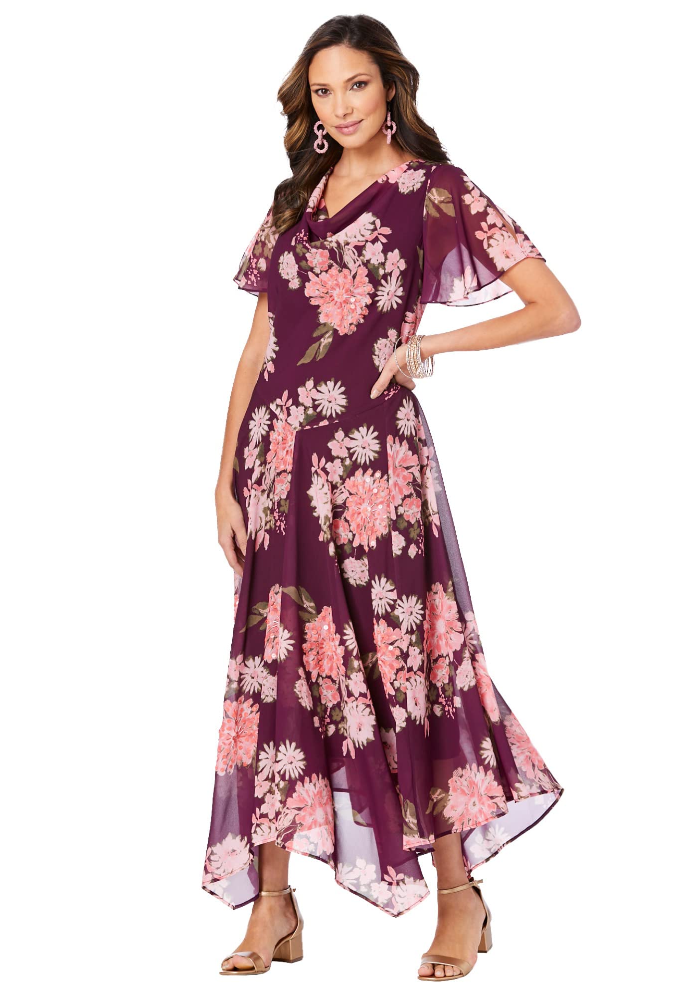 Romantic Women's Plus Size Floral Sequin Party Dress for Evening Gala, Wedding Guest & Special Occasions