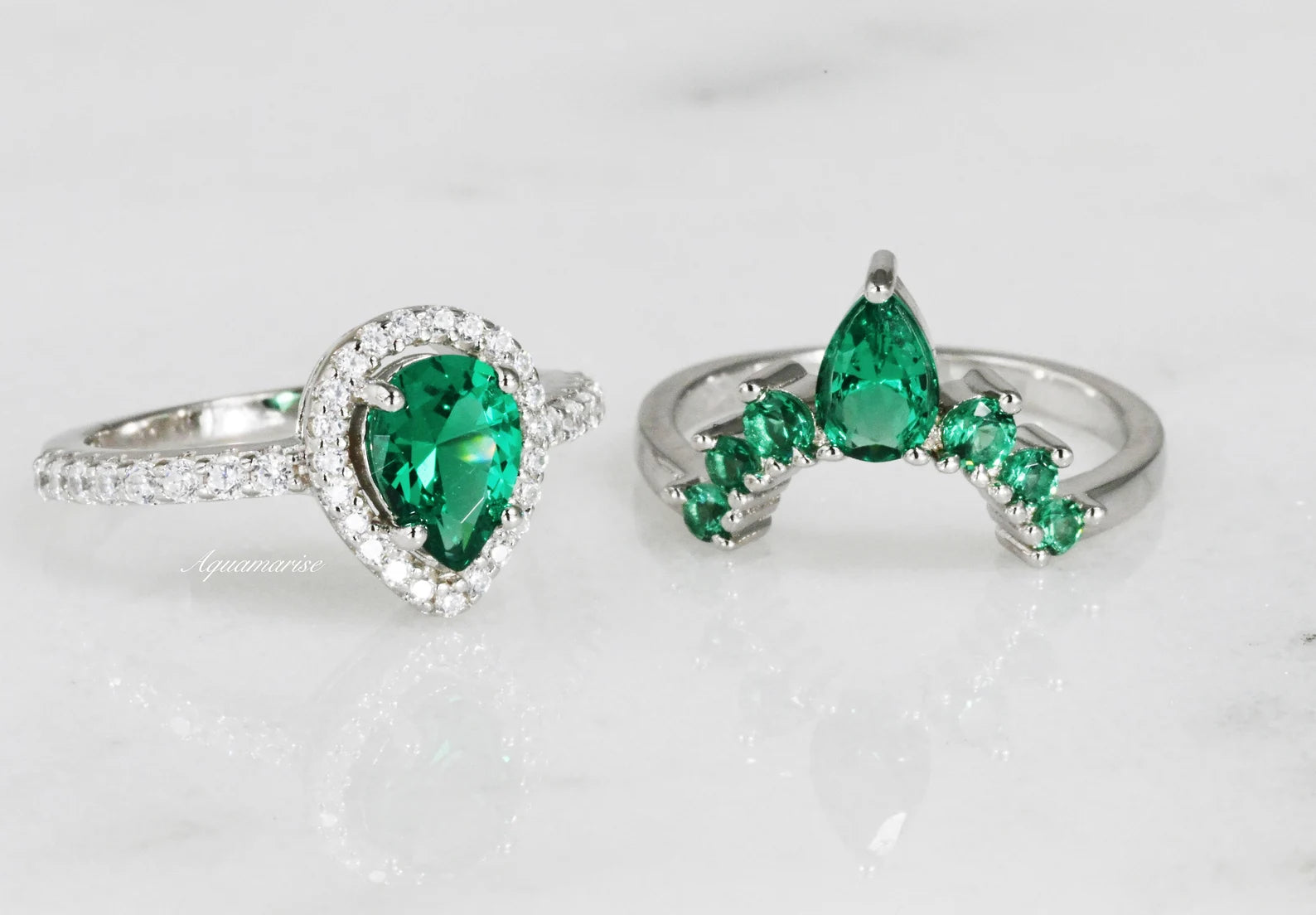 Amy Emerald Ring Set - 925 Sterling Silver Women's Jewelry, Elegant Green Gemstone Ring for Engagement, Anniversary & Gift | Perfect for Parties, Weddings & Special Occasions
