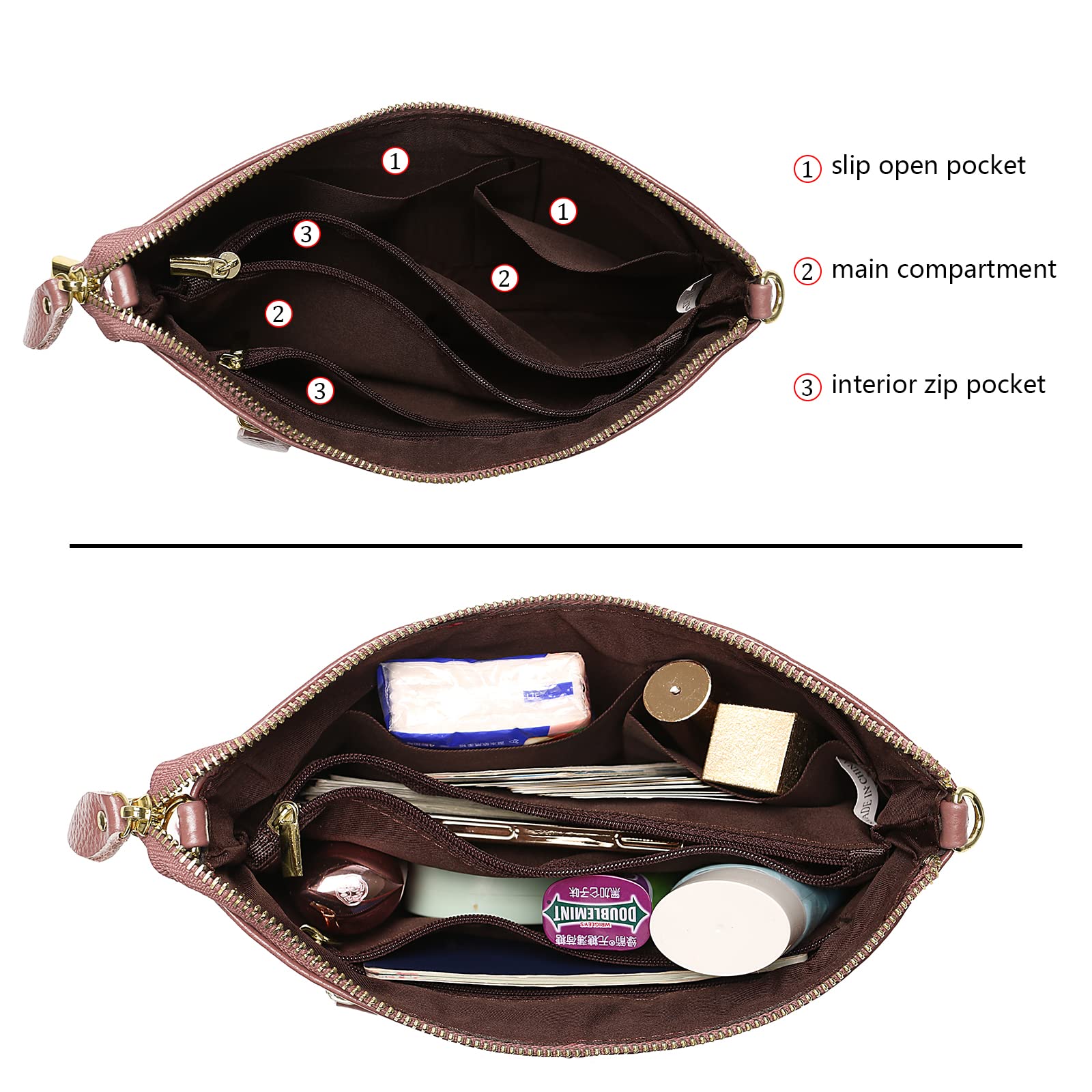 Uromee Women's Genuine Leather Wristlet Wallet Clutch Purse - Crossbody Bag with Detachable Shoulder Strap for Everyday Use, Travel & Special Occasions