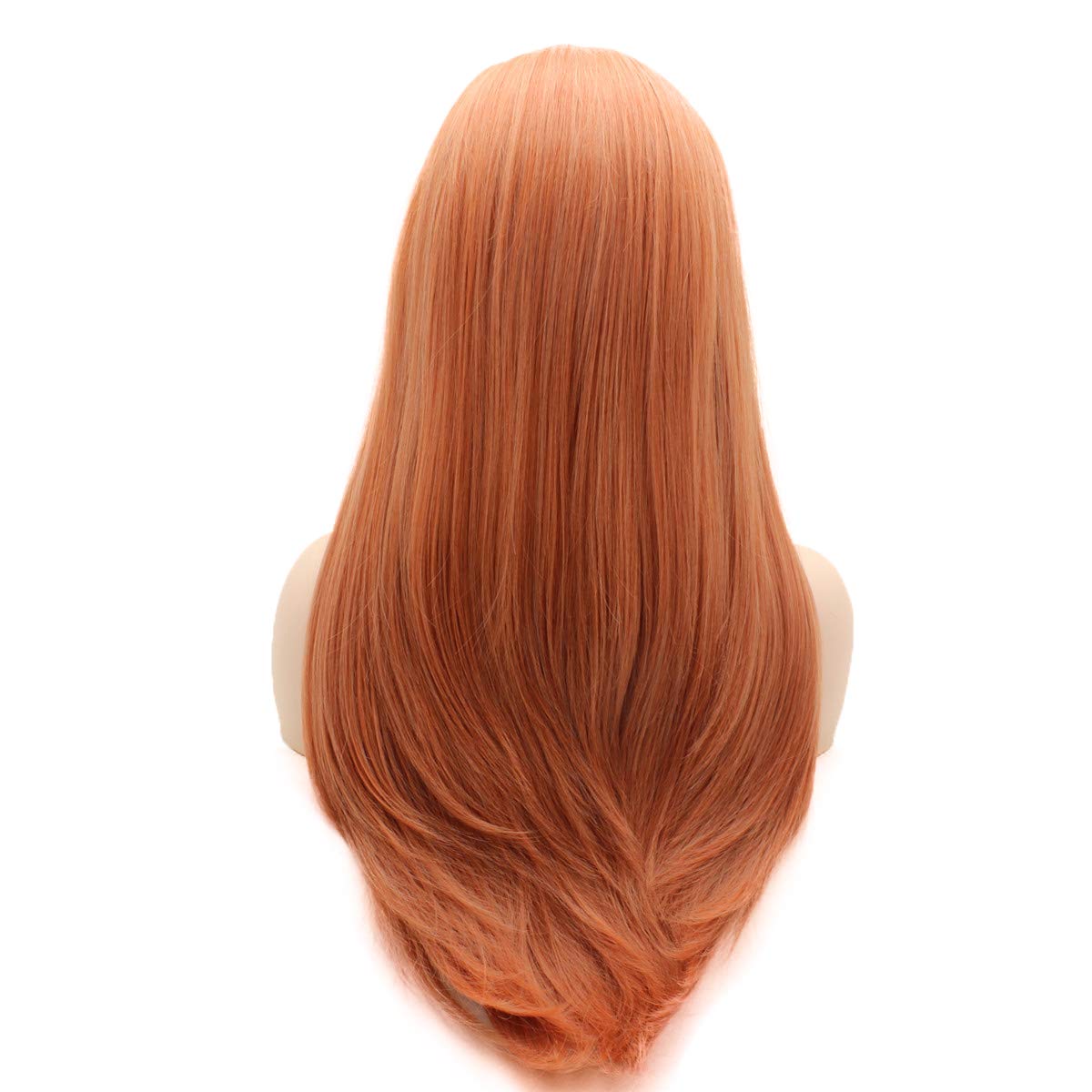 24 Inch Rose Golden Heat Resistant Synthetic Lace Front Wig - Long Straight Hair with Heavy Density for Daily Wear, Cosplay & Special Occasions
