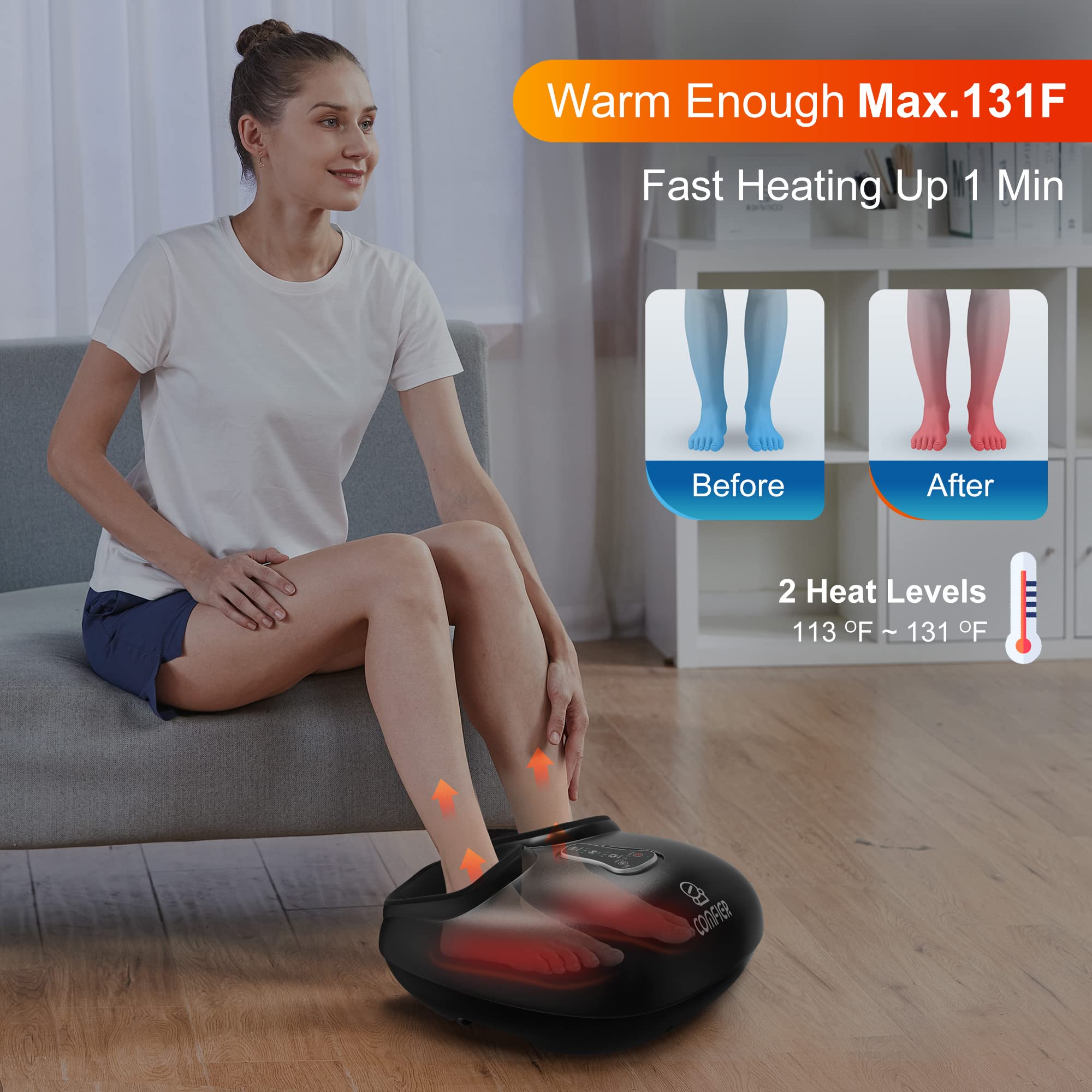 COMFIER Electric Heating Pad with Compression - Foot Massager for Pain Relief, Relaxation & Improved Circulation - Perfect for Home, Office & Travel Use