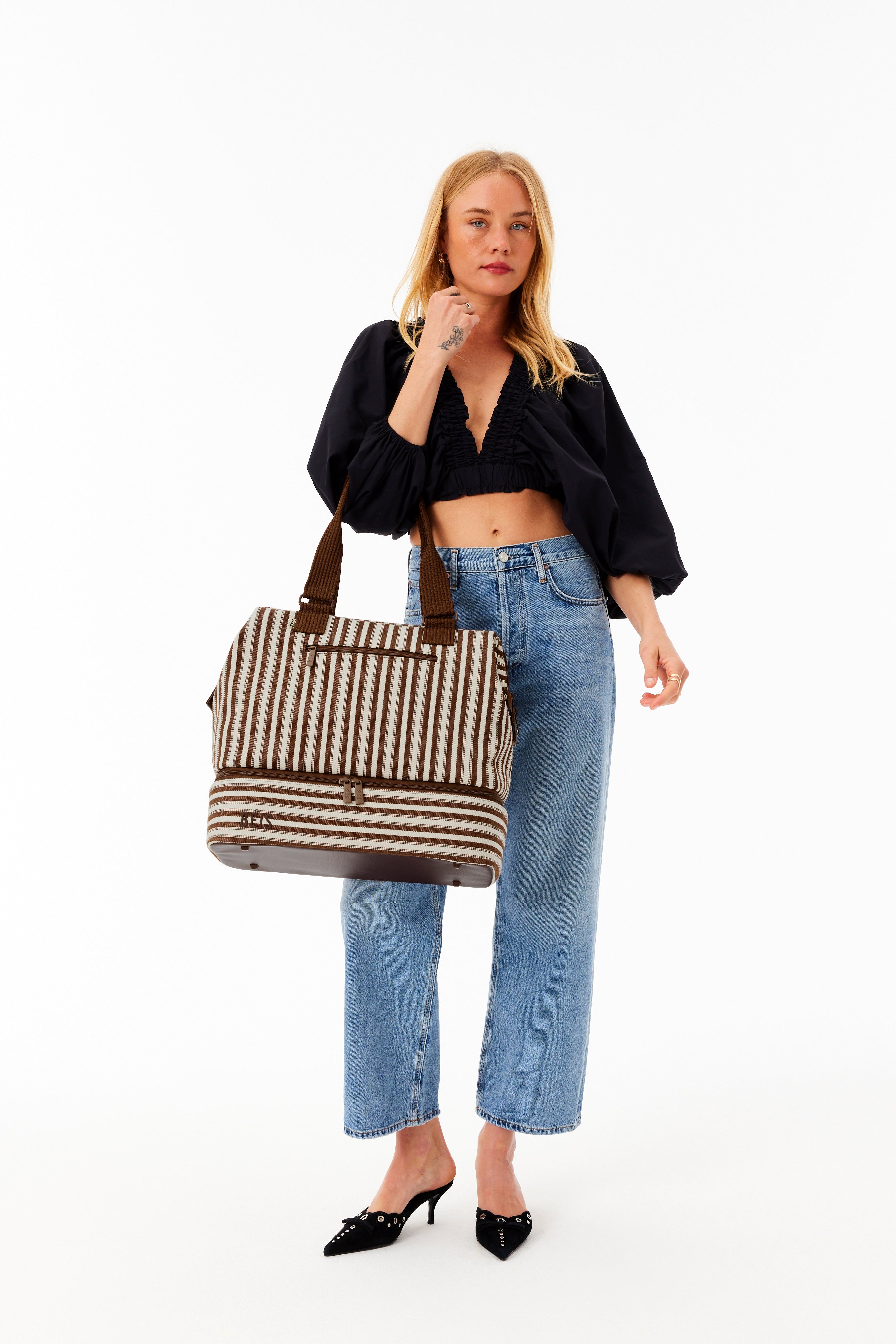 Mini Weekender Bag in Maple Stripe - Stylish & Compact Carry-On for Weekend Getaways, Travel & Gym Essentials