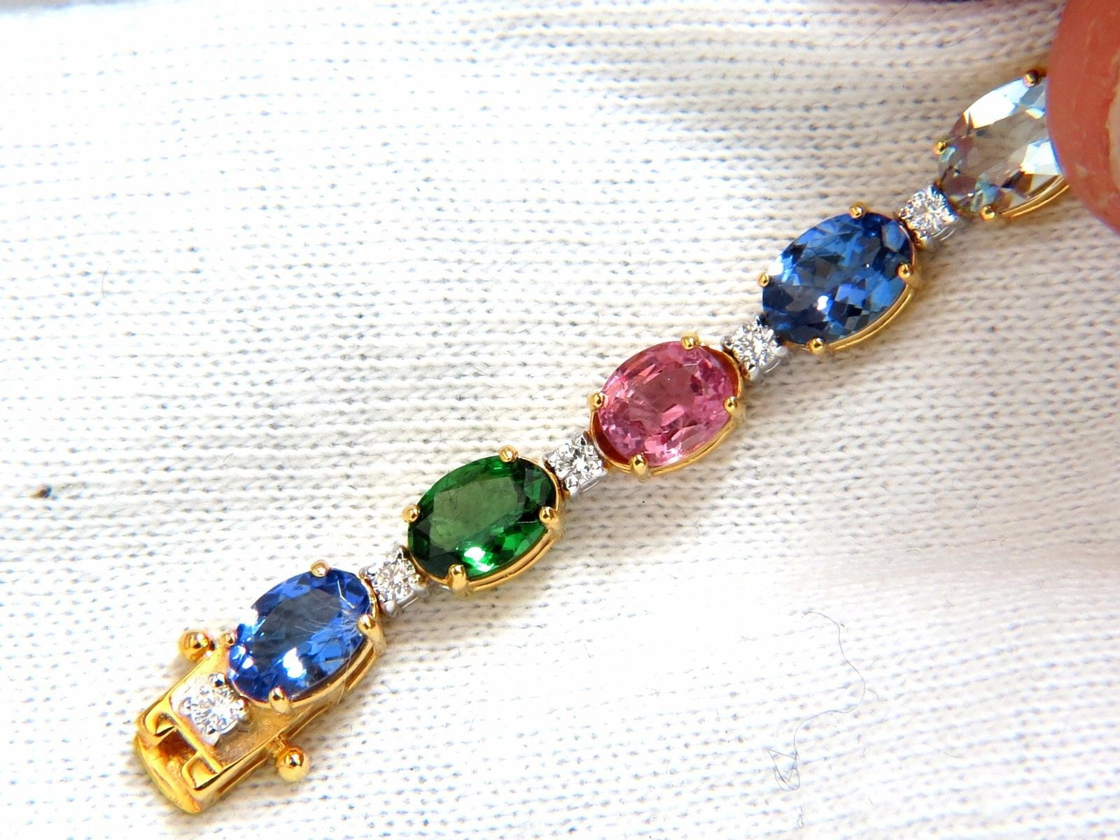 15.17ct Natural Tsavorite Spinel Tanzanite Aquamarine Sapphire Diamond Bracelet for Women - Luxury Gemstone Jewelry Gift for Anniversary, Birthday & Special Occasions