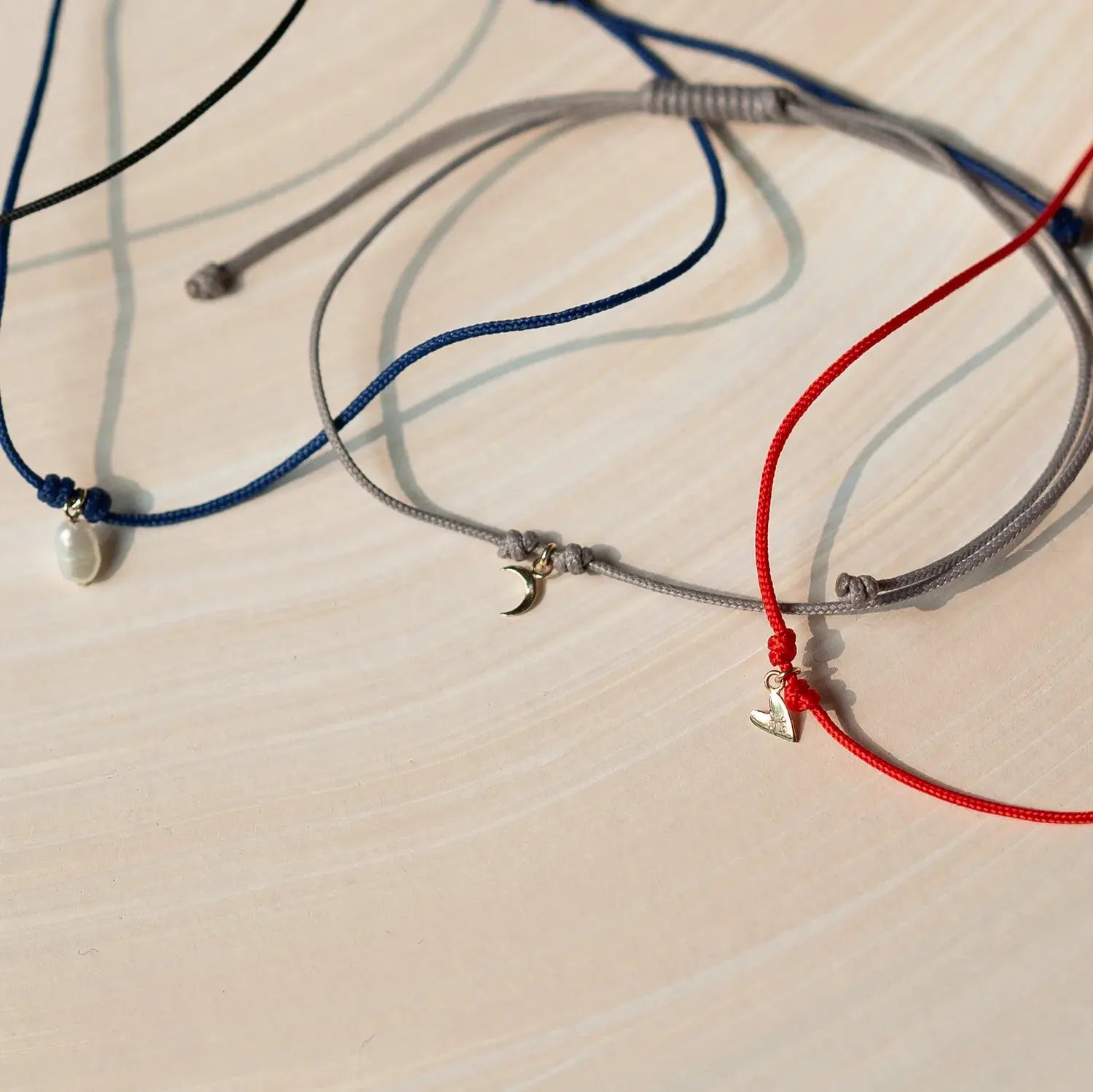 10K Yellow Gold Moon Phases Cord Bracelet - Grey Adjustable String for Meditation, Yoga & Spiritual Healing | Zodiac Jewelry Gift for Women