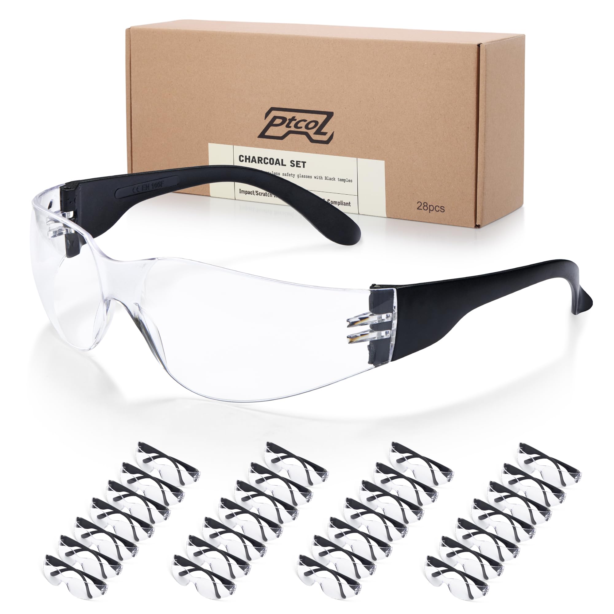 28 Pack Black Frame Safety Glasses - ANSI Z87.1 Certified, Anti-Scratch, Impact Resistant Clear Lens Protective Goggles (24+4 Bulk Pack) for Construction, Shooting, Laboratory, Woodworking & DIY Projects