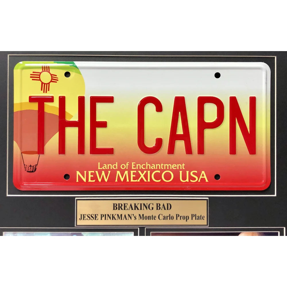 Bryan Cranston & Aaron Paul Signed Dos Hombres Mezcal Bottle - Breaking Bad Memorabilia with Framed License Plate Collage - JSA Certified Authentic - Perfect for Breaking Bad Fans Collection & Man Cave Decor