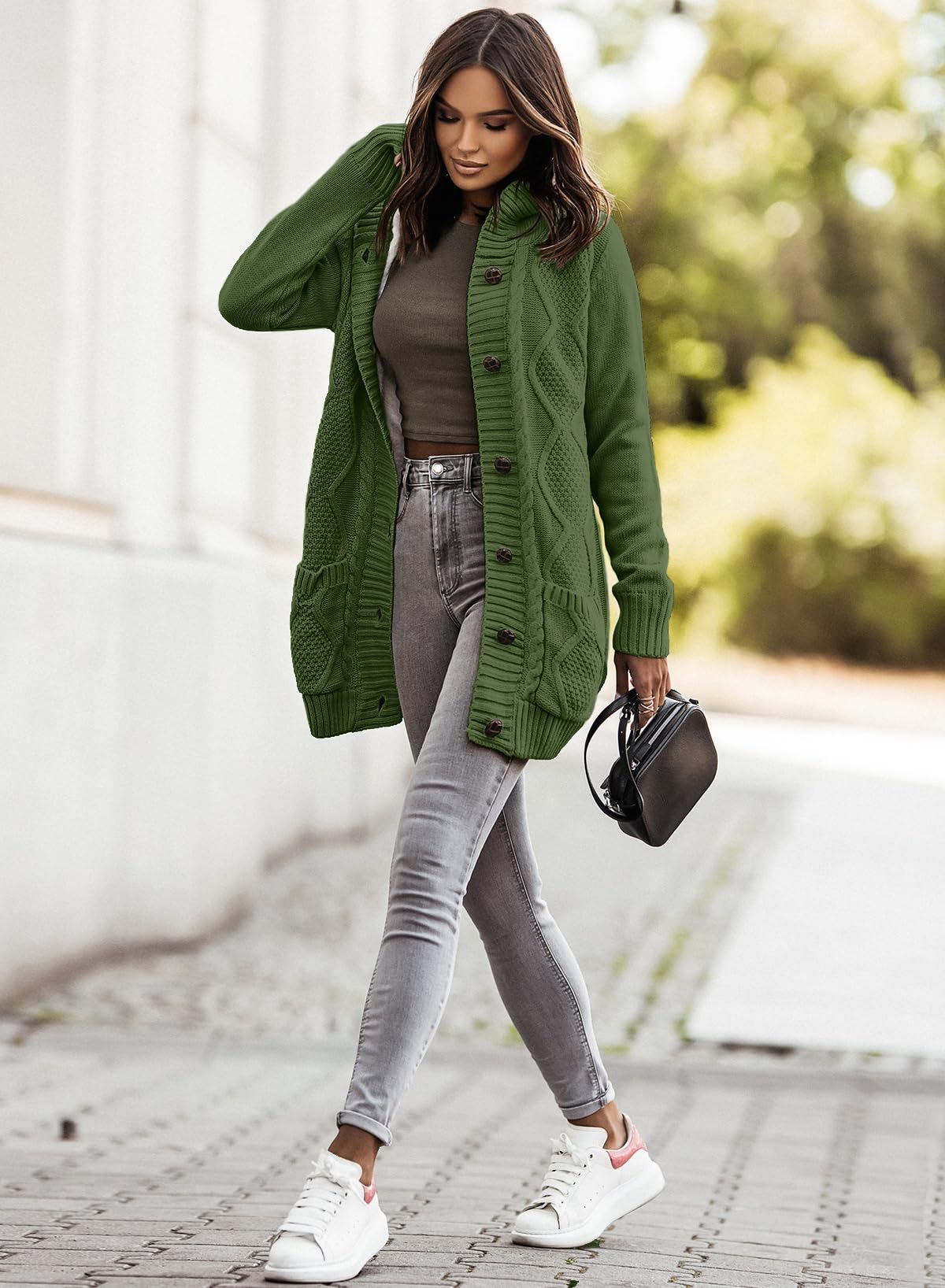 Sidefeel Women's Fleece-Lined Hooded Cardigan Sweater - Winter Button Down Jacket with Pockets | Cozy Outerwear for Casual Wear & Cold Weather
