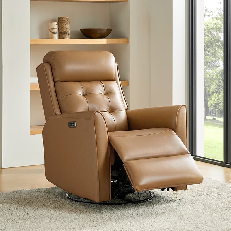 Felisa Genuine & PVC Leather Power Swivel Recliner Chair - Adjustable Electric Massage Recliner with USB Ports for Living Room, Home Theater, and Office Relaxation