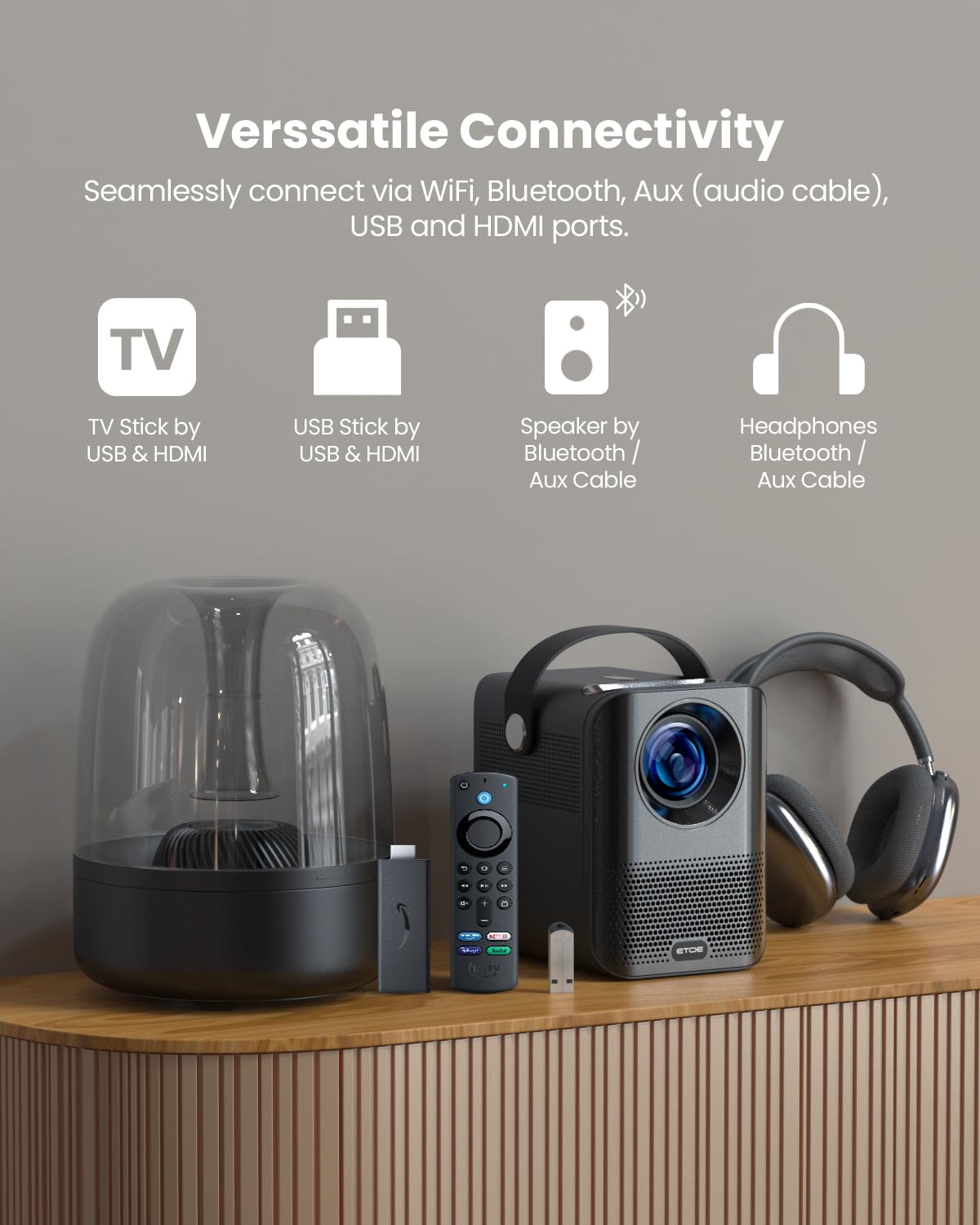 ETOE D2 Pro Smart Projector 1080P Full HD with Android TV 10.0 | Netflix-Certified Streaming | 5G WiFi & Bluetooth | Wireless Chromecast | Compatible with iOS, Android, HDMI & Fire TV Stick | Home Theater & Outdoor Movie Night Projector
