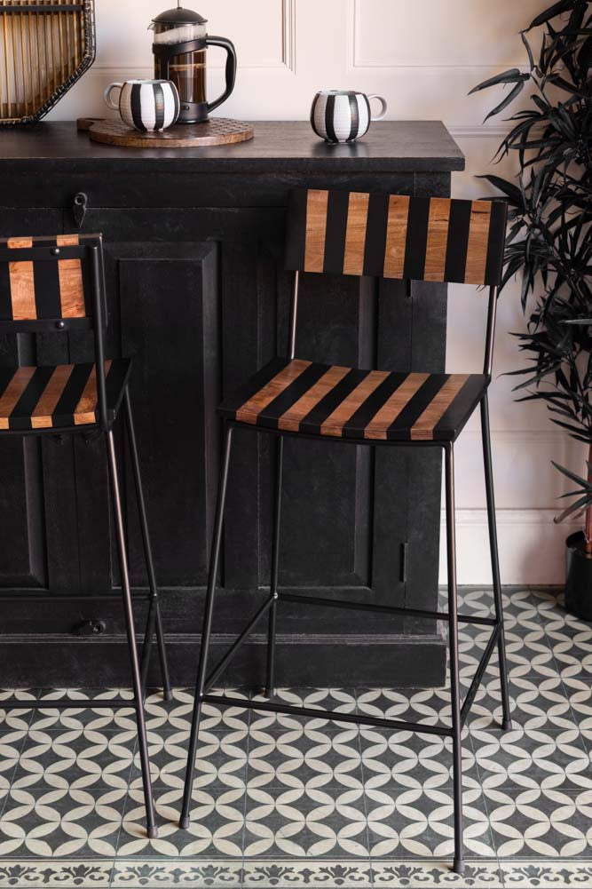 Black Stripe Wooden Bar Stool - 24