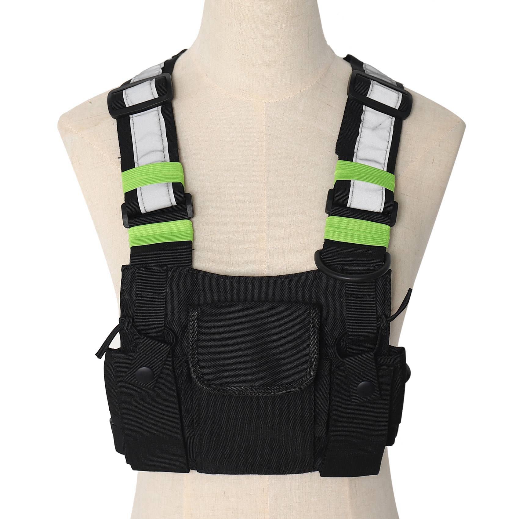 3-Pack Chest Harness Vest for Two-Way Radios - Compatible with Baofeng UV-5R Walkie Talkie (Black & Green) - Hands-Free Radio Carrier for Outdoor Activities, Hiking, Construction & Security Work