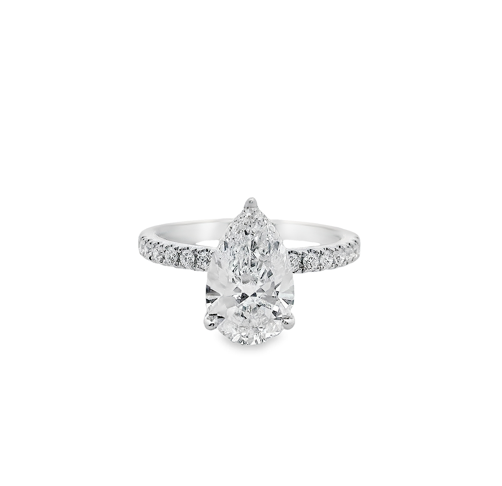 1 Carat Certified Pear Cut Lab Grown Diamond Engagement Ring with 18K Gold Halo & Side Stones - Perfect for Proposals, Weddings & Anniversary Gifts