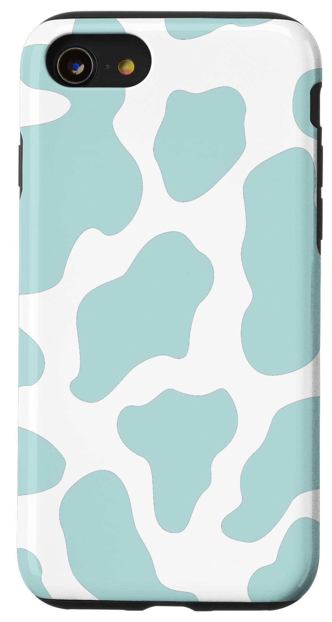 iPhone SE (2020) / 7 / 8 Teal Cow Print Phone Case - Cute Spotted Animal Pattern Protective Cover for Women & Girls - Perfect for School, Work, Travel and Everyday Use