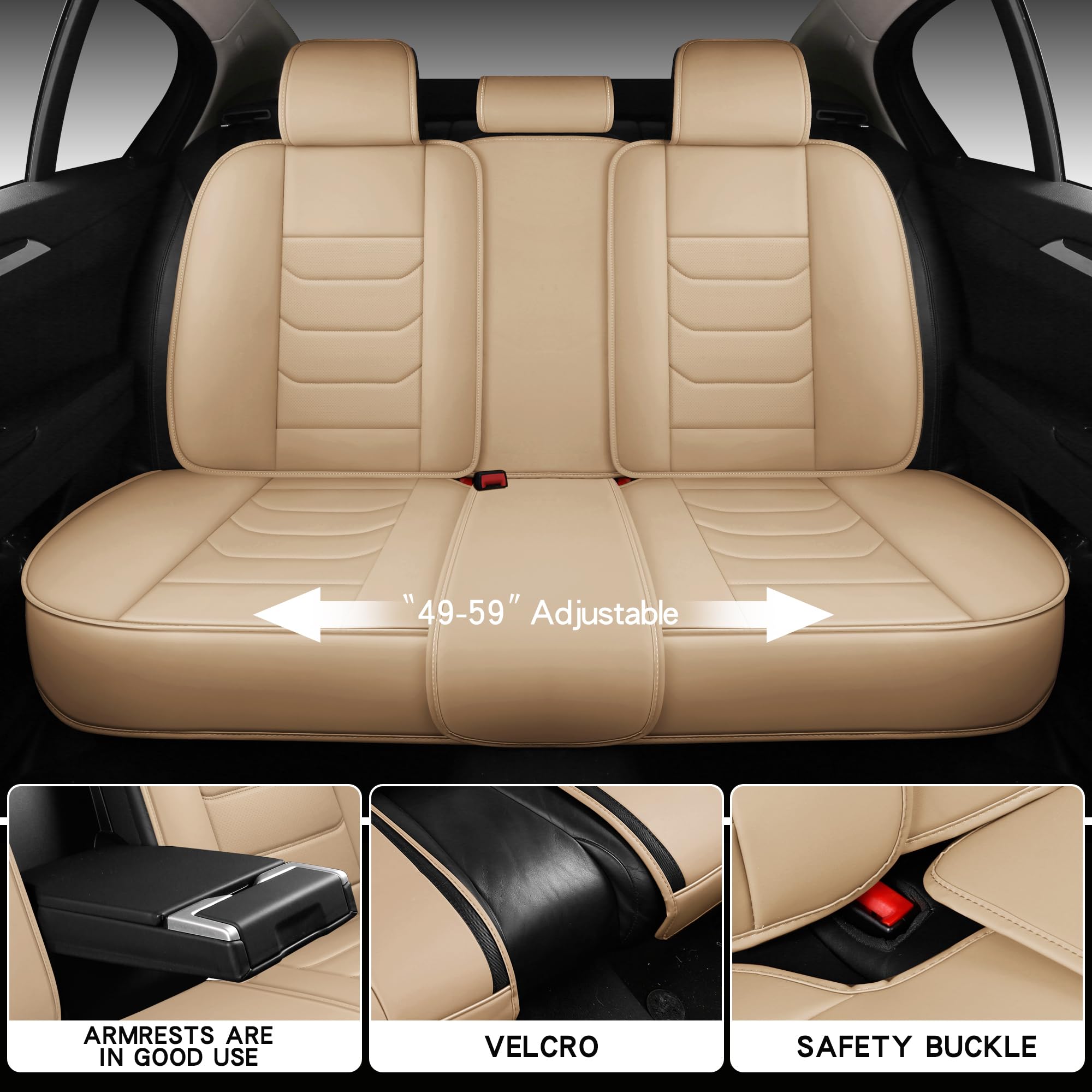 Premium Universal Fit Full Coverage Leather Car Seat Covers - Waterproof Luxury Protector for Sedans, Trucks & SUVs (2-Seat Set, Beige) - Perfect for Daily Commute, Road Trips & Family Travel