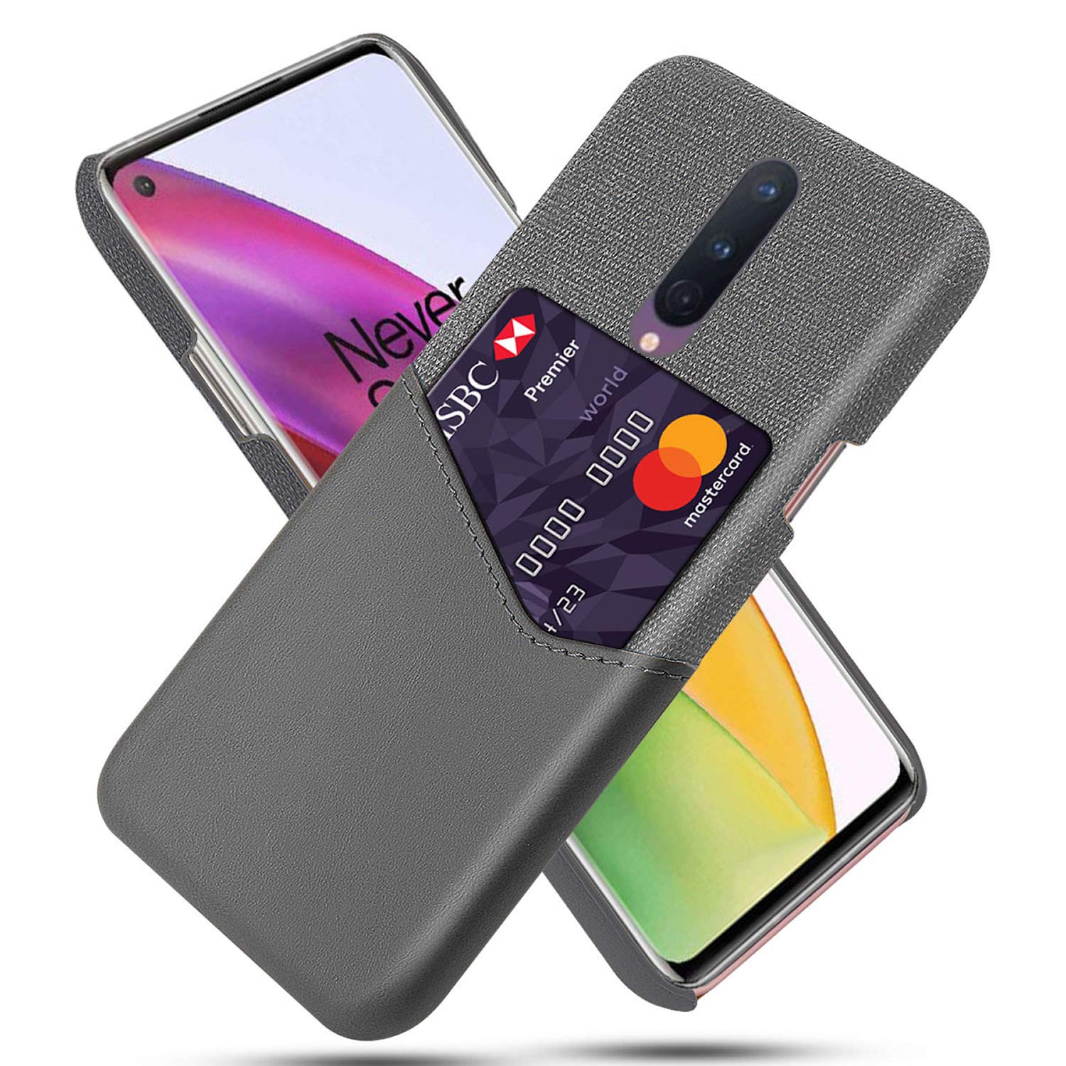 Premium PU Leather Ultra Slim Shockproof OnePlus 8 Phone Case with Card Holder - Nylon Bumper Cover for OnePlus 8 (Grey) | Perfect for Work, Travel & Everyday Protection