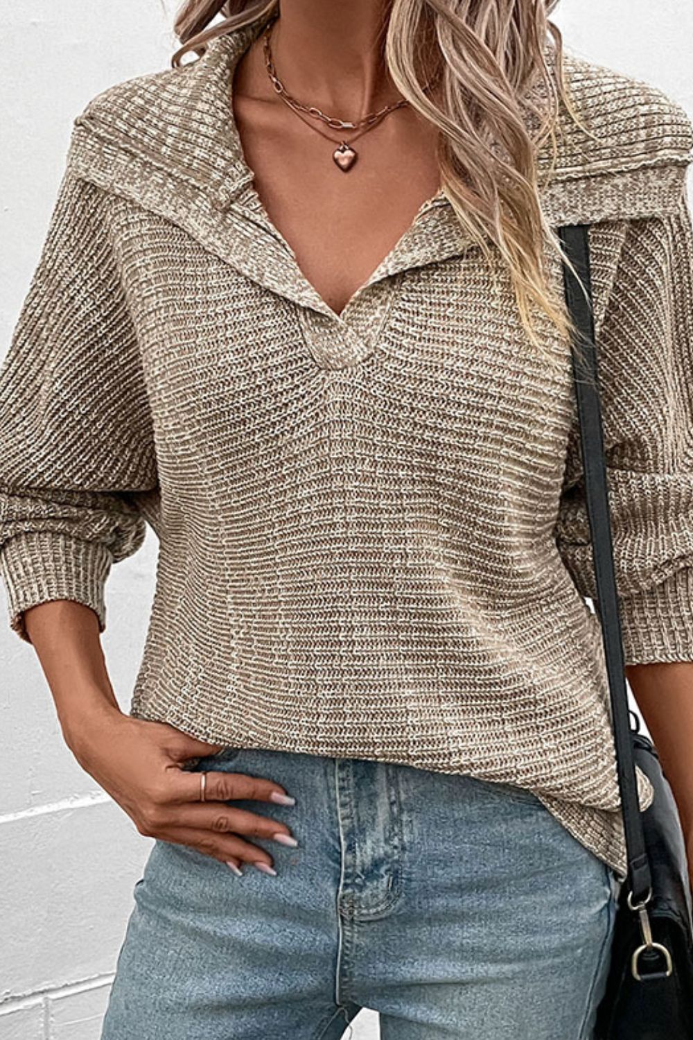 Heathered Horizontal Ribbing Pullover Sweater - Cozy Casual Knit Sweater for Women | Perfect for Fall Layering & Winter Outfits
