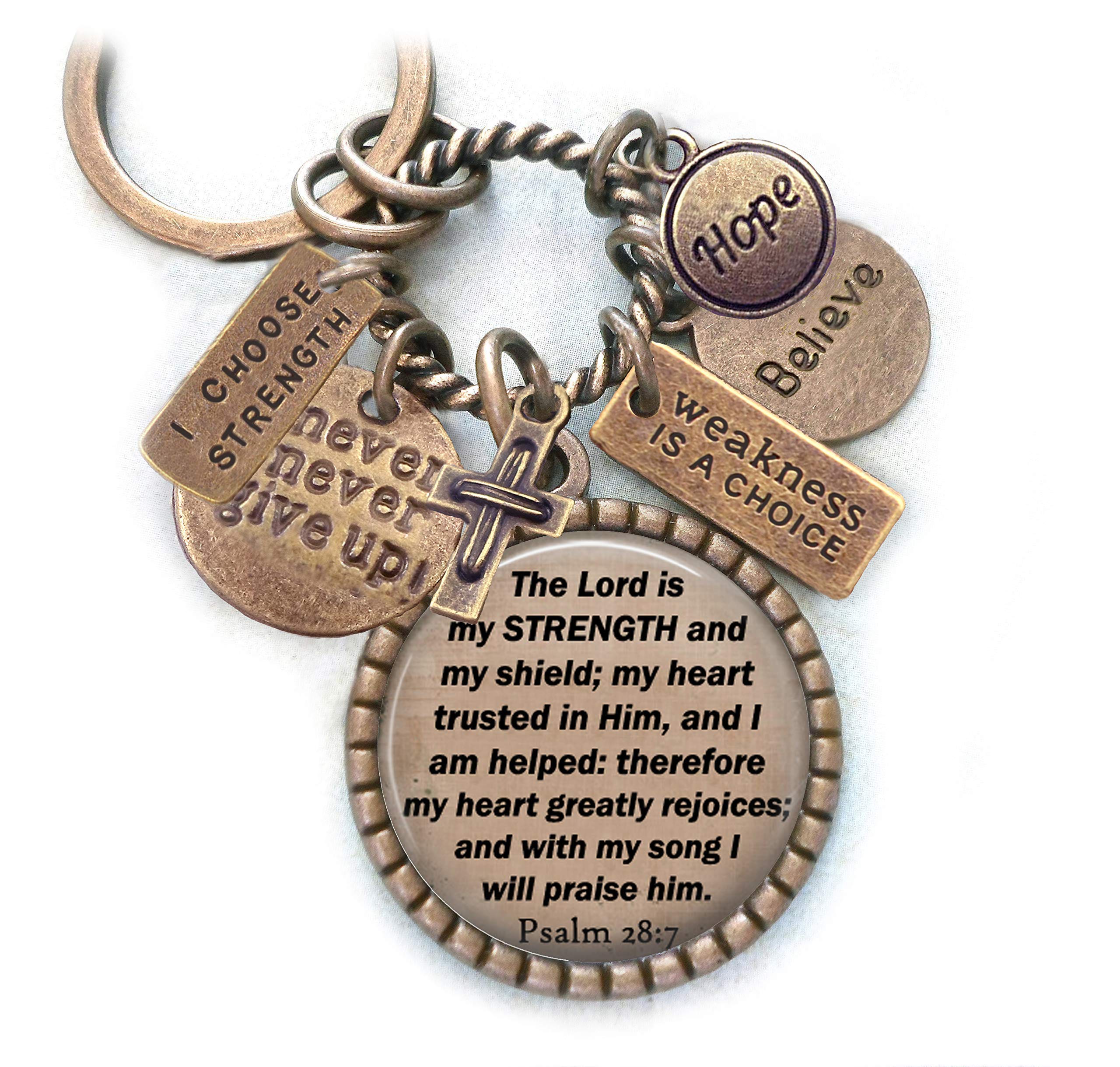 Christian Inspirational Keychain Necklace or Backpack Clip - Psalm 28:7 'The Lord Is My Strength' Bible Verse Gift for Men & Teens - Faith-Based Jewelry for Daily Encouragement & Spiritual Strength