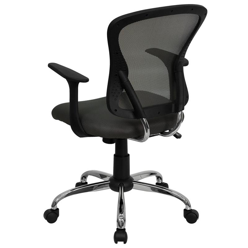 FLASH Alfred Mid Back Black Mesh Swivel Task Office Chair with Chrome Base and Arms - Ergonomic Desk Chair for Home Office, Computer Work & Gaming
