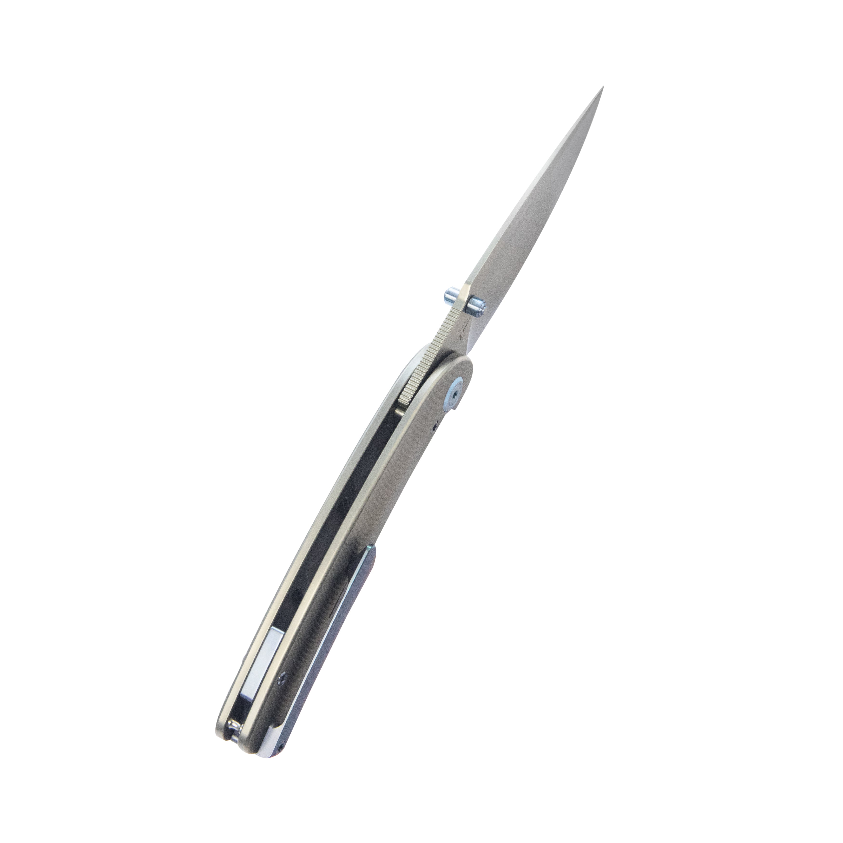 Kubey Momentum Frame Lock Folding Knife - Grey Titanium Handle, 3.43