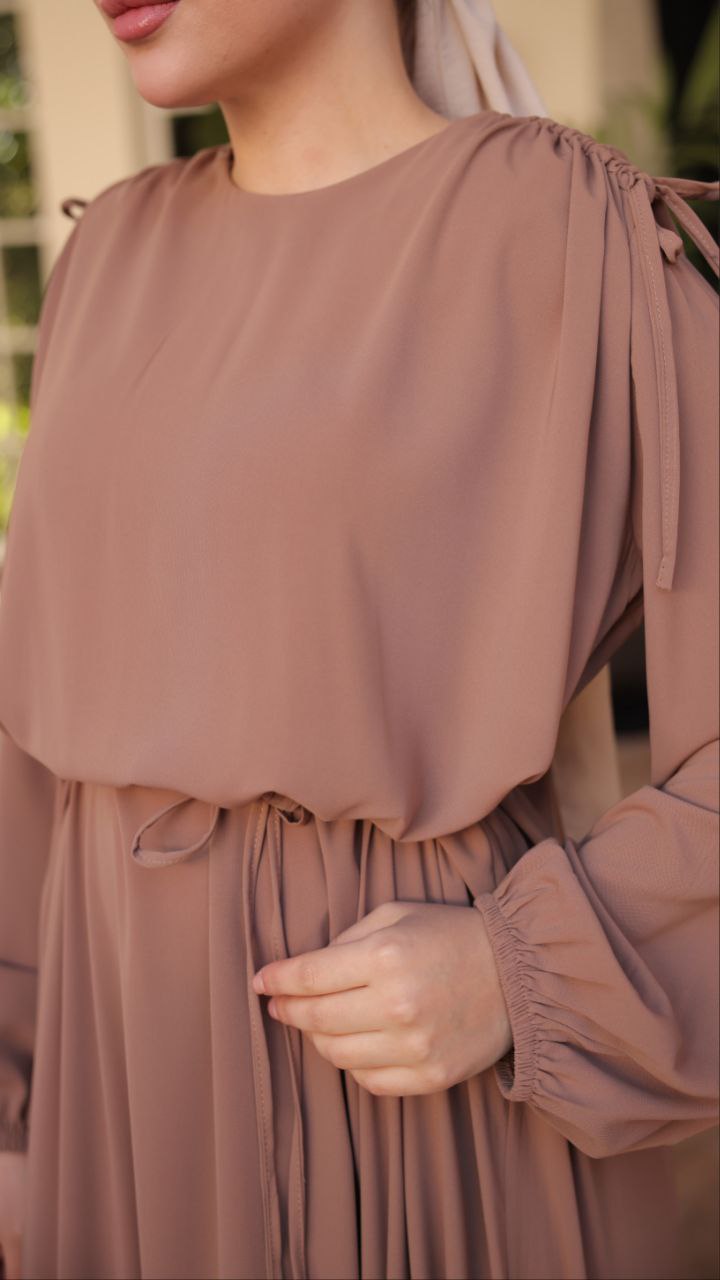 Elegant Long Sleeve Gathered Shoulder Abaya Dress for Women - Modest Islamic Prayer Dress for Mosque, Eid & Special Occasions