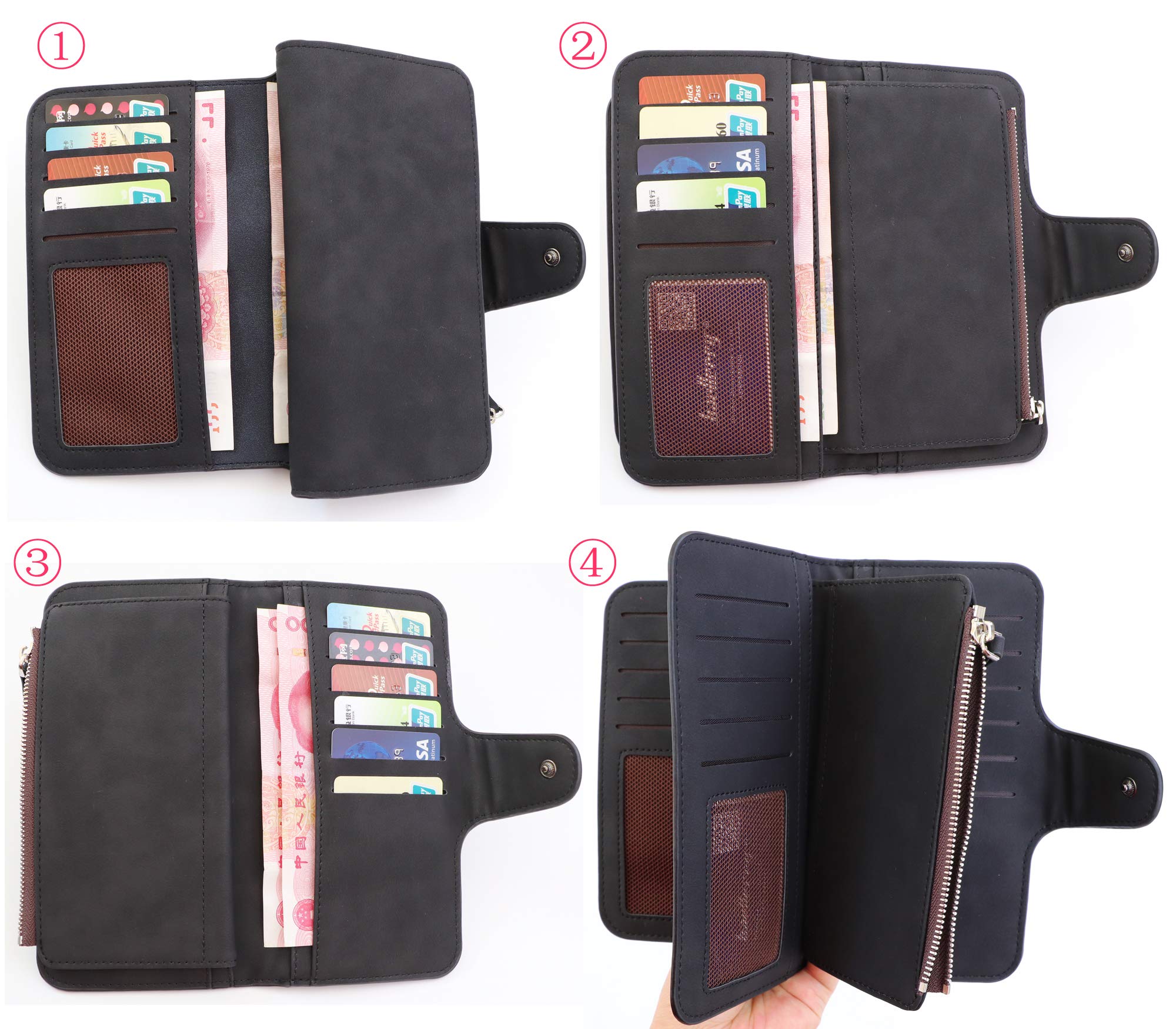 Women's RFID Blocking Leather Wallet with Zipper - Slim Soft Long Clutch Purse for Credit Cards, Cash & Coins - Fashionable Ladies Wallet for Travel, Shopping & Everyday Use (Black)
