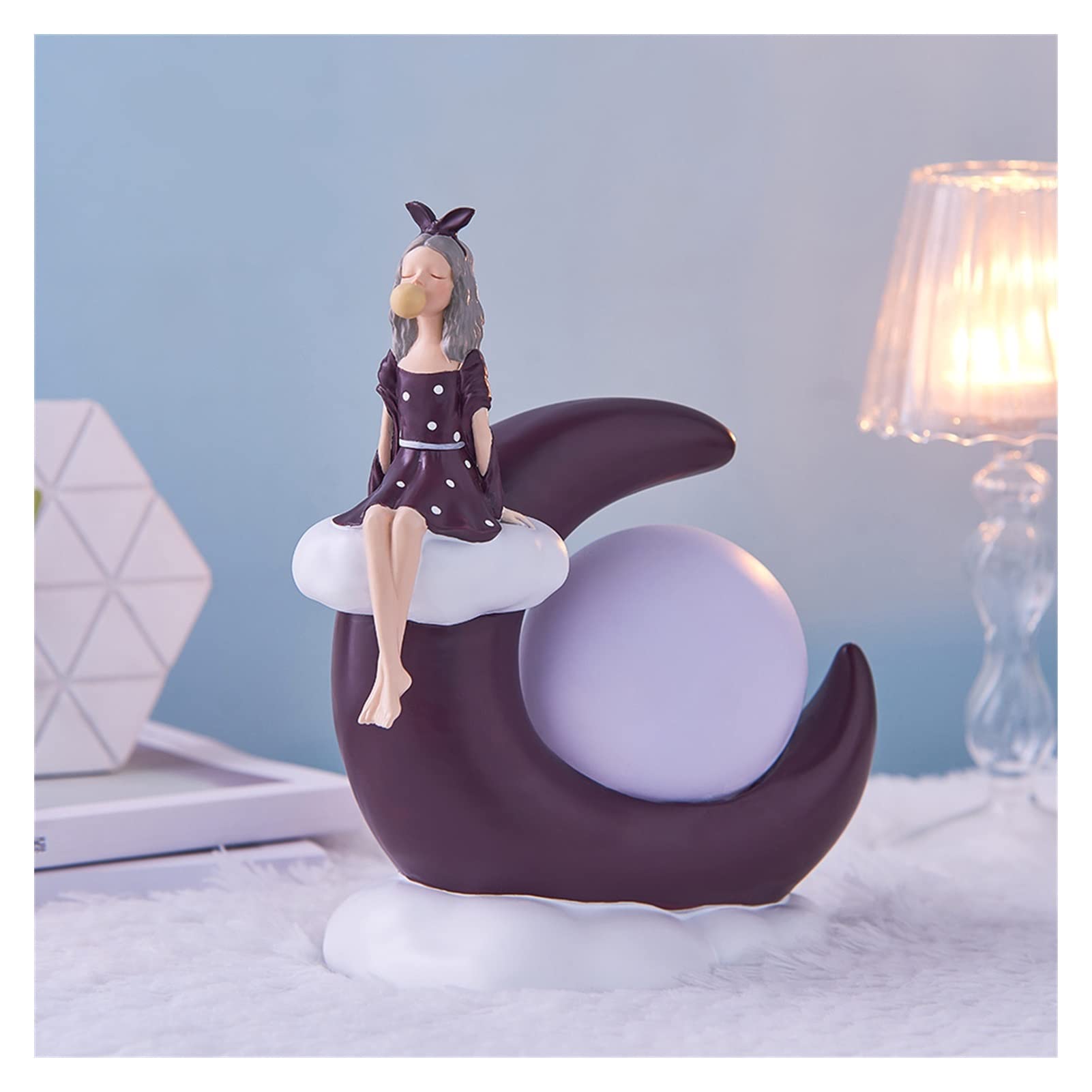Modern Resin Bubble Girl Figurine - Purple Moon Night Light Desk Lamp for Home & Office Decor | Cute Christmas Gift & Craft Statue | Perfect for Bedroom, Living Room, and Workspace Decorations