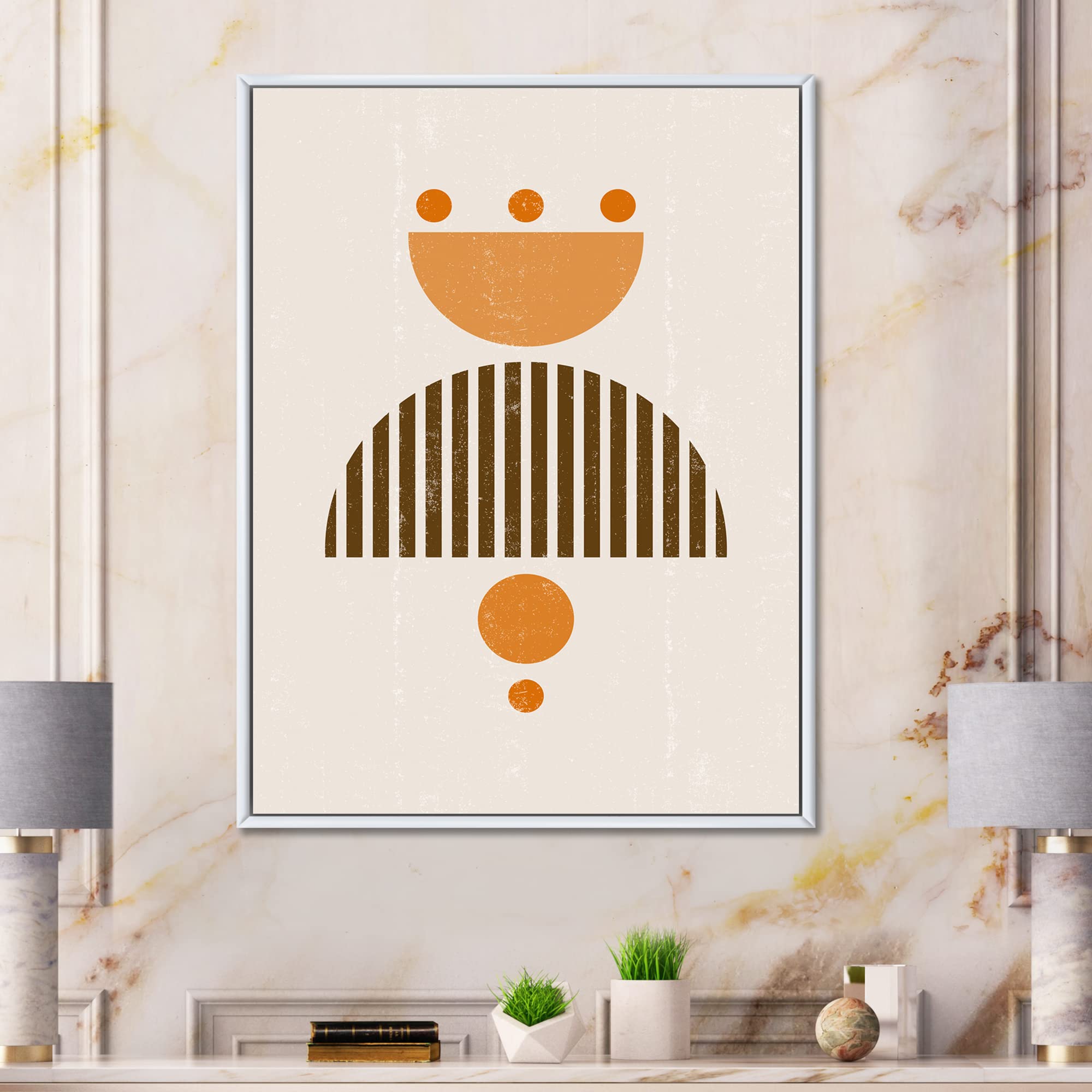 Abstract Minimal Sun and Moon Wall Art - Earth Tone Framed Canvas Print for Living Room & Bedroom Decor | Modern Home Office Painting