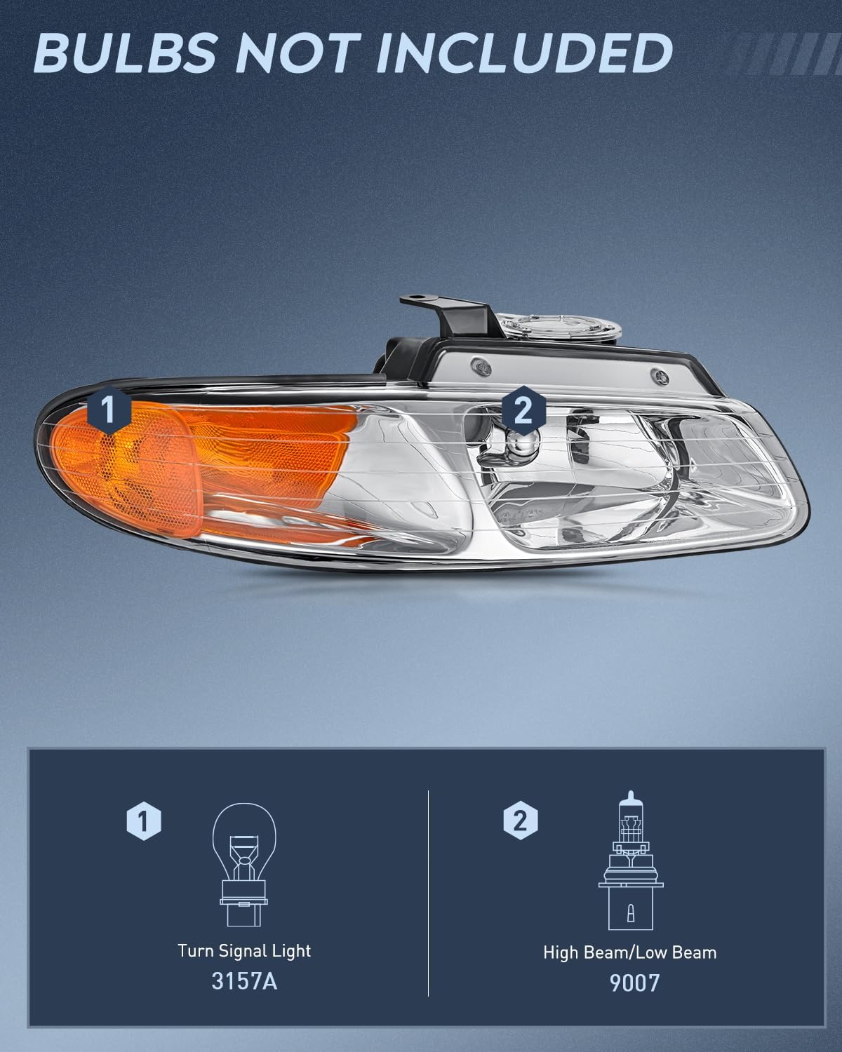 1996-1999 Chrysler Town & Country Dodge Grand Caravan Plymouth Grand Voyager Headlight Assembly - Chrome Case with Amber Reflector - Replacement for Foggy/Broken Lights - Perfect for Night Driving & Vehicle Restoration