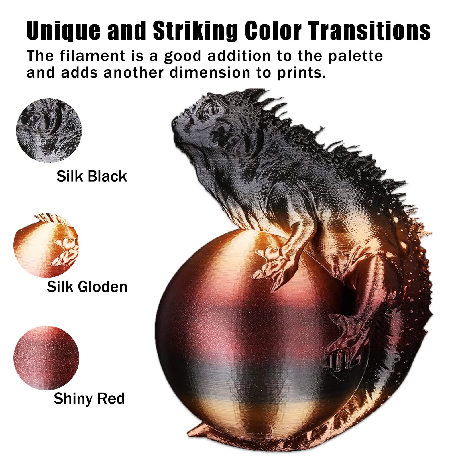 Premium PLA Filament 1.75mm - Silk Gold, Shiny Red & Black 3D Printer Filament - 1kg Spool (2.2lbs) ±0.02mm Accuracy - Compatible with Most FDM Printers & 3D Pens - Perfect for Cosplay Props, Home Decor & DIY Projects