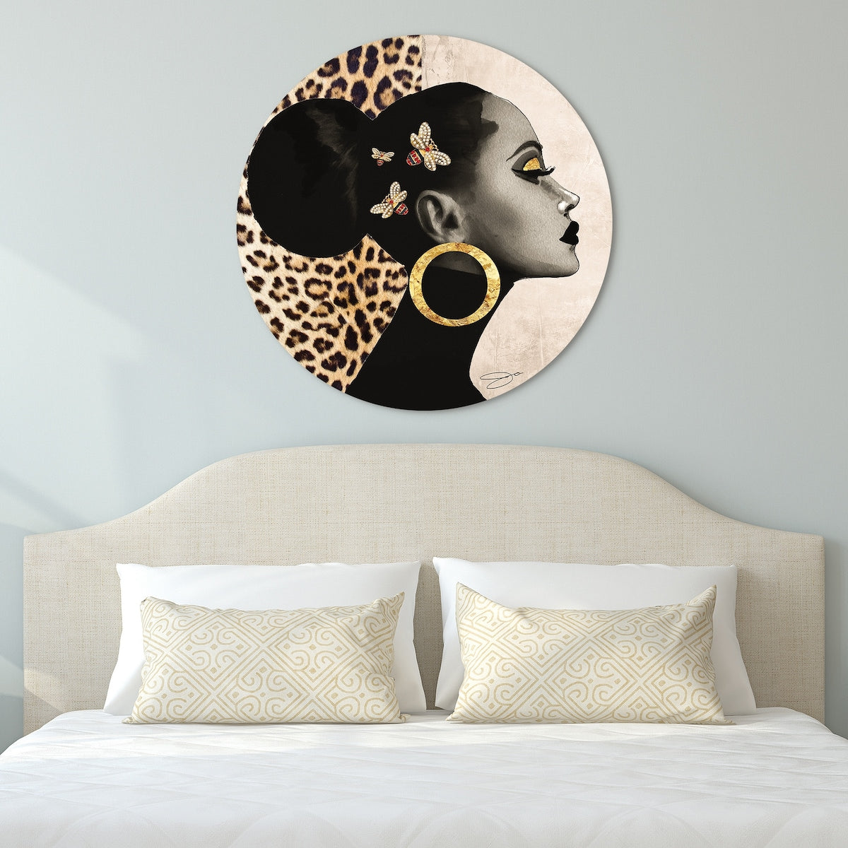 Frameless Round Tempered Glass Wall Art 40x40 Inches - Modern Abstract Graphic Decor for Living Room, Bedroom & Office - Free Floating Design for Women's Home Aesthetic