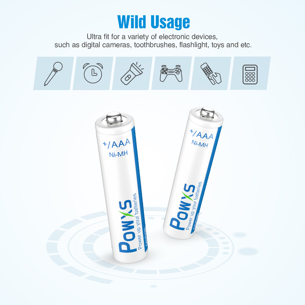 POWXS AAA NiMH Rechargeable Batteries 800mAh - High Capacity Battery Pack for Flashlights, Toys, Remote Controls & Electronic Devices - 8 Pack