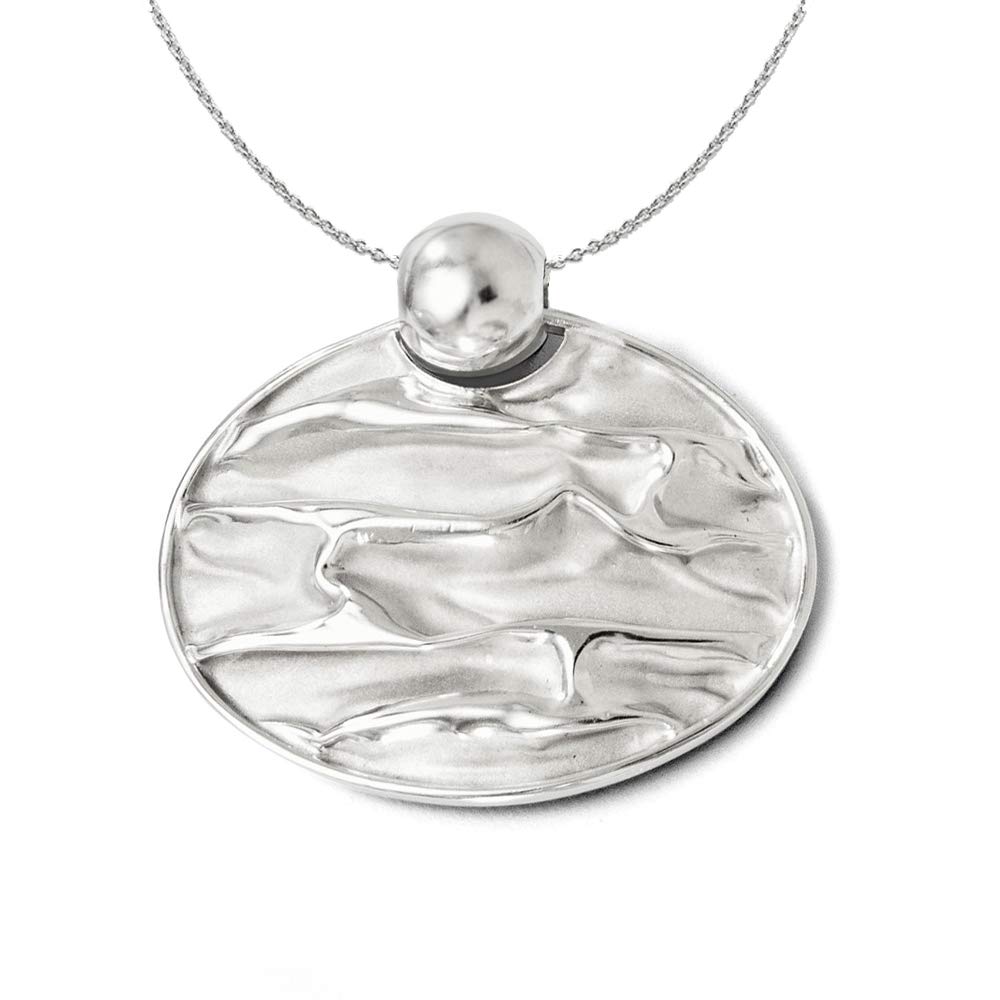 Black Bow Jewelry Rhodium Plated Sterling Silver Crinkle Oval Pendant Necklace - Perfect for Elegant Evening Wear & Special Occasions