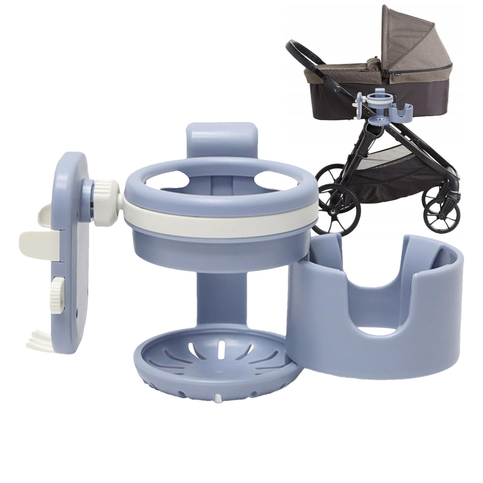 Rotating Pram Cup Holder - Universal Drink Bottle Organizer for Strollers, Wheelchairs & Nursing Carts | Convenient Coffee Cup Holder for Parents & Caregivers On-The-Go