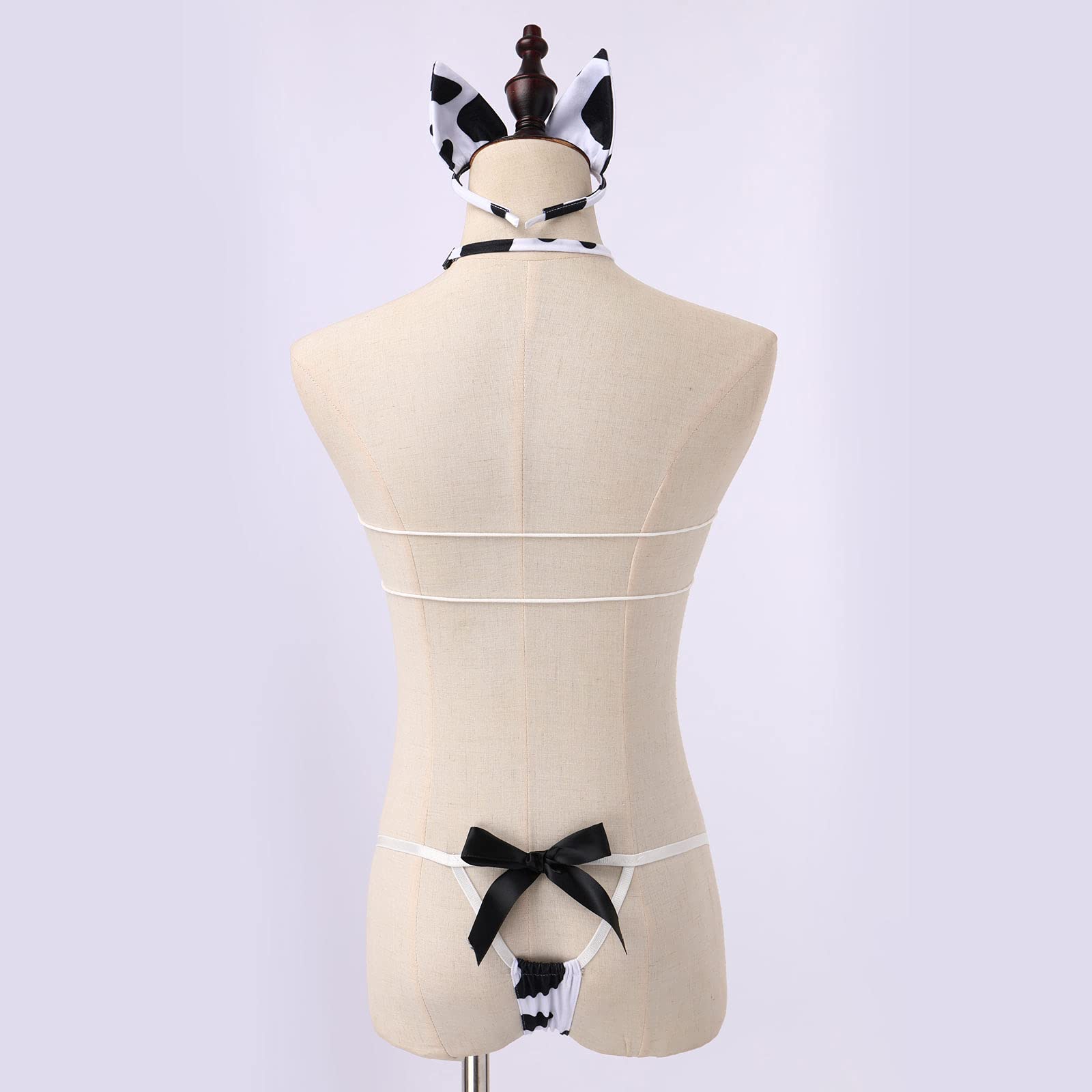 IDOPIP Sexy Cow Maid Lingerie Set - Anime Lolita Cosplay Bikini Bra & Panty Set - Cute Kawaii Nightwear & Fancy Dress Costume for Women - Perfect for Halloween, Cosplay Parties & Roleplay